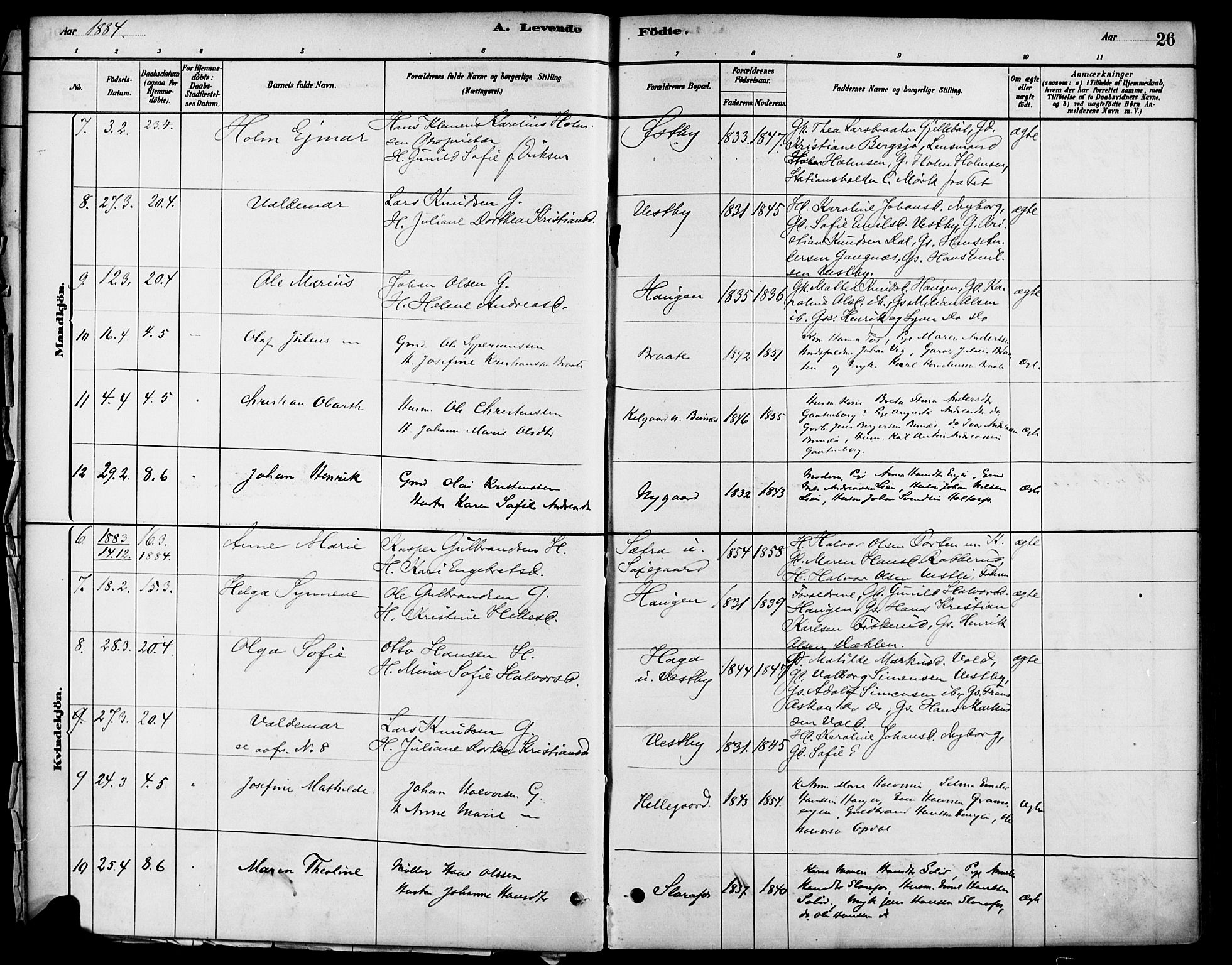 Høland prestekontor Kirkebøker, SAO/A-10346a/F/Fb/L0001: Parish register (official) no. II 1, 1880-1897, p. 26