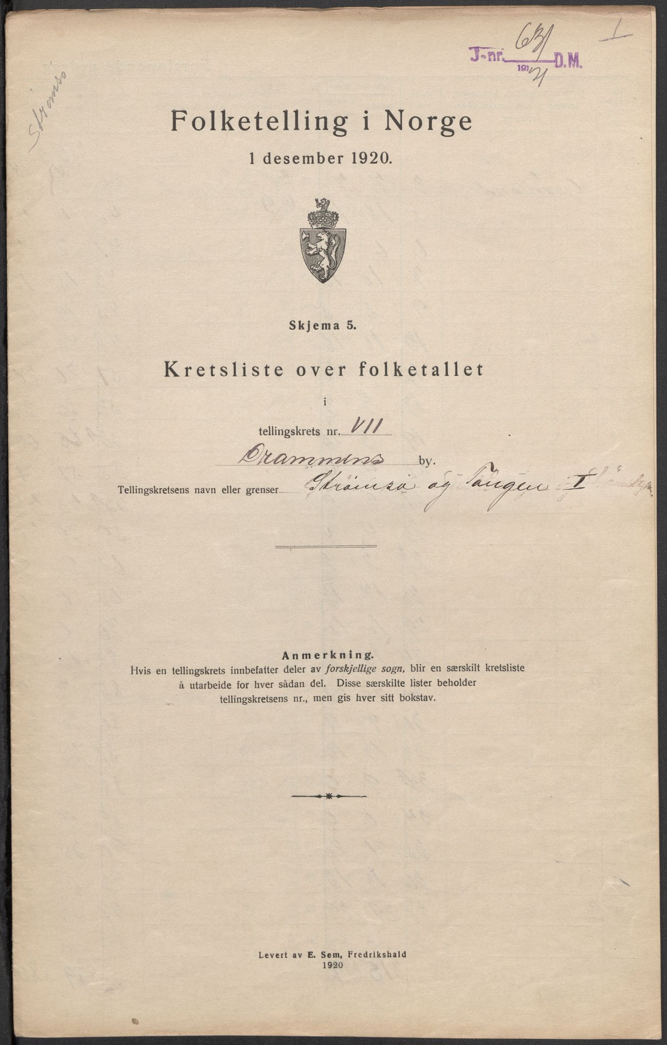 SAKO, 1920 census for Drammen, 1920, p. 52