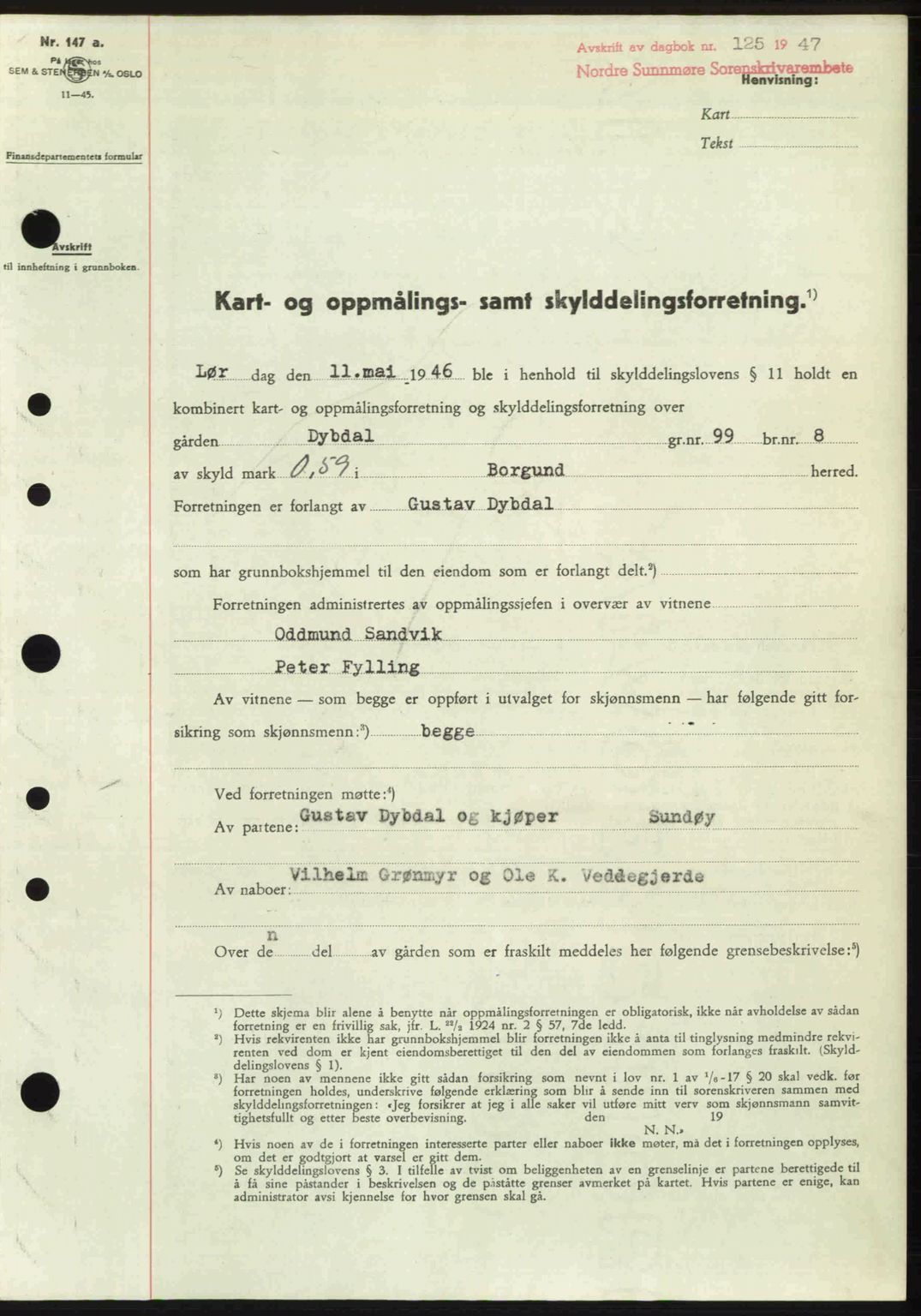 Nordre Sunnmøre sorenskriveri, AV/SAT-A-0006/1/2/2C/2Ca: Mortgage book no. A23, 1946-1947, Diary no: : 125/1947