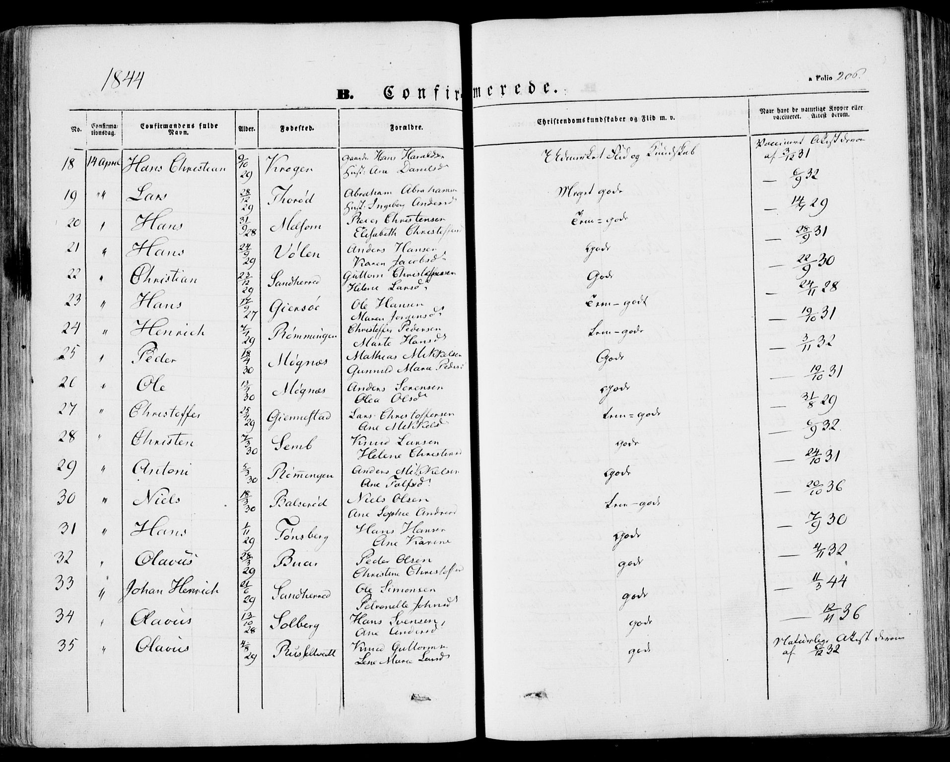 Stokke kirkebøker, SAKO/A-320/F/Fa/L0007: Parish register (official) no. I 7, 1844-1857, p. 206