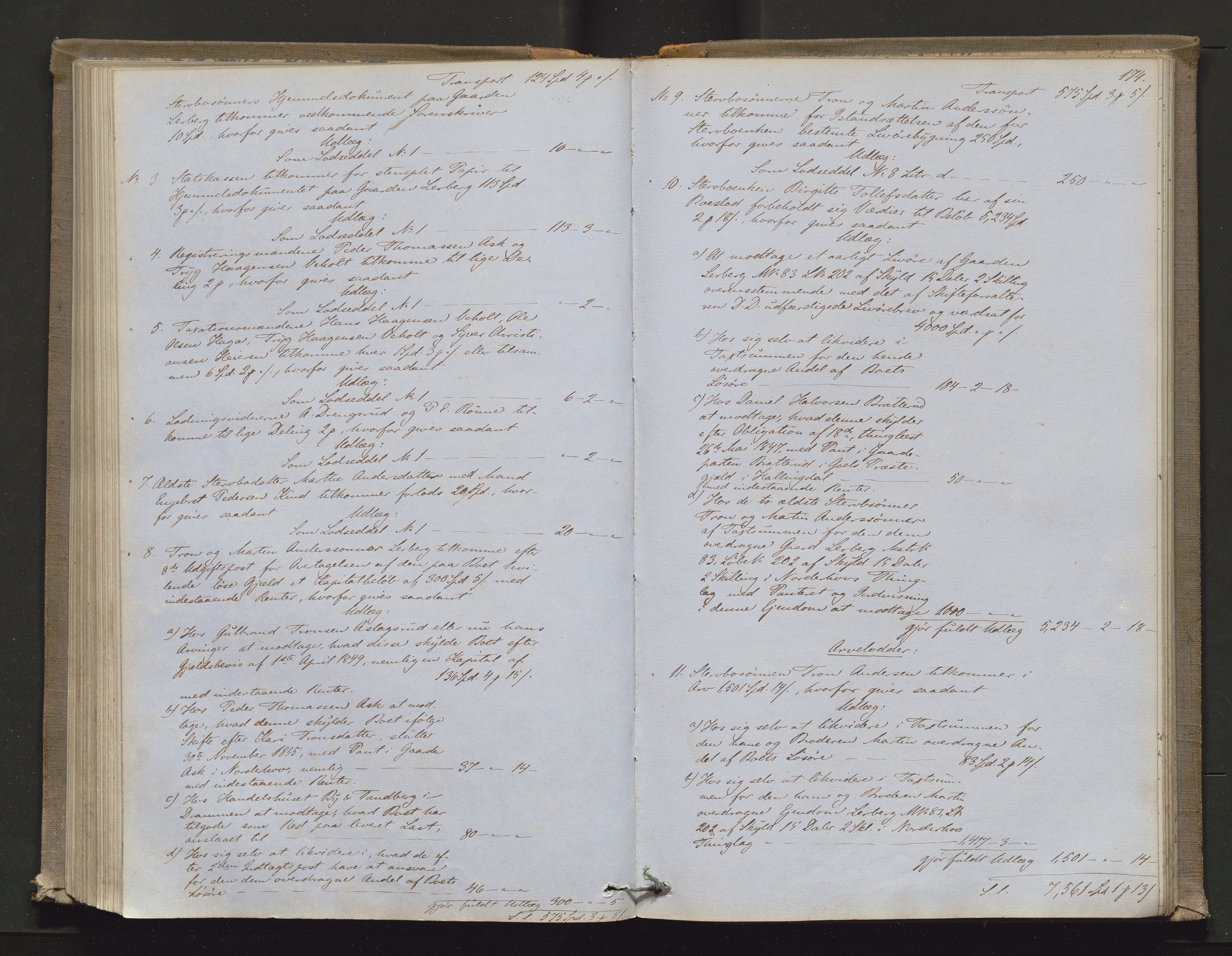 Ringerike sorenskriveri, AV/SAKO-A-105/H/Hb/Hbd/Hbda/L0004: Skifteutlodningsprotokoll, 1857-1862, p. 173b-174a