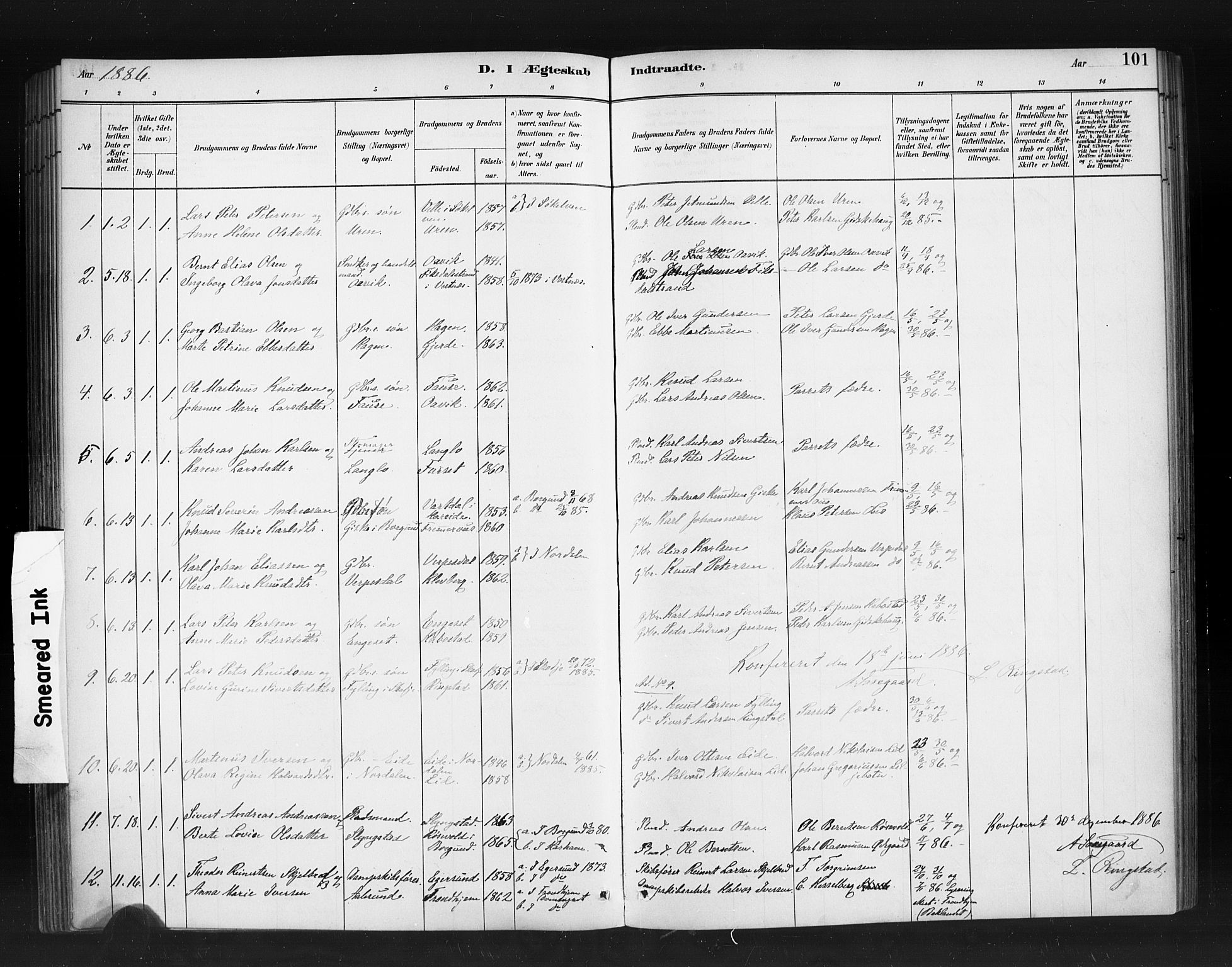 Ministerialprotokoller, klokkerbøker og fødselsregistre - Møre og Romsdal, SAT/A-1454/520/L0283: Parish register (official) no. 520A12, 1882-1898, p. 101