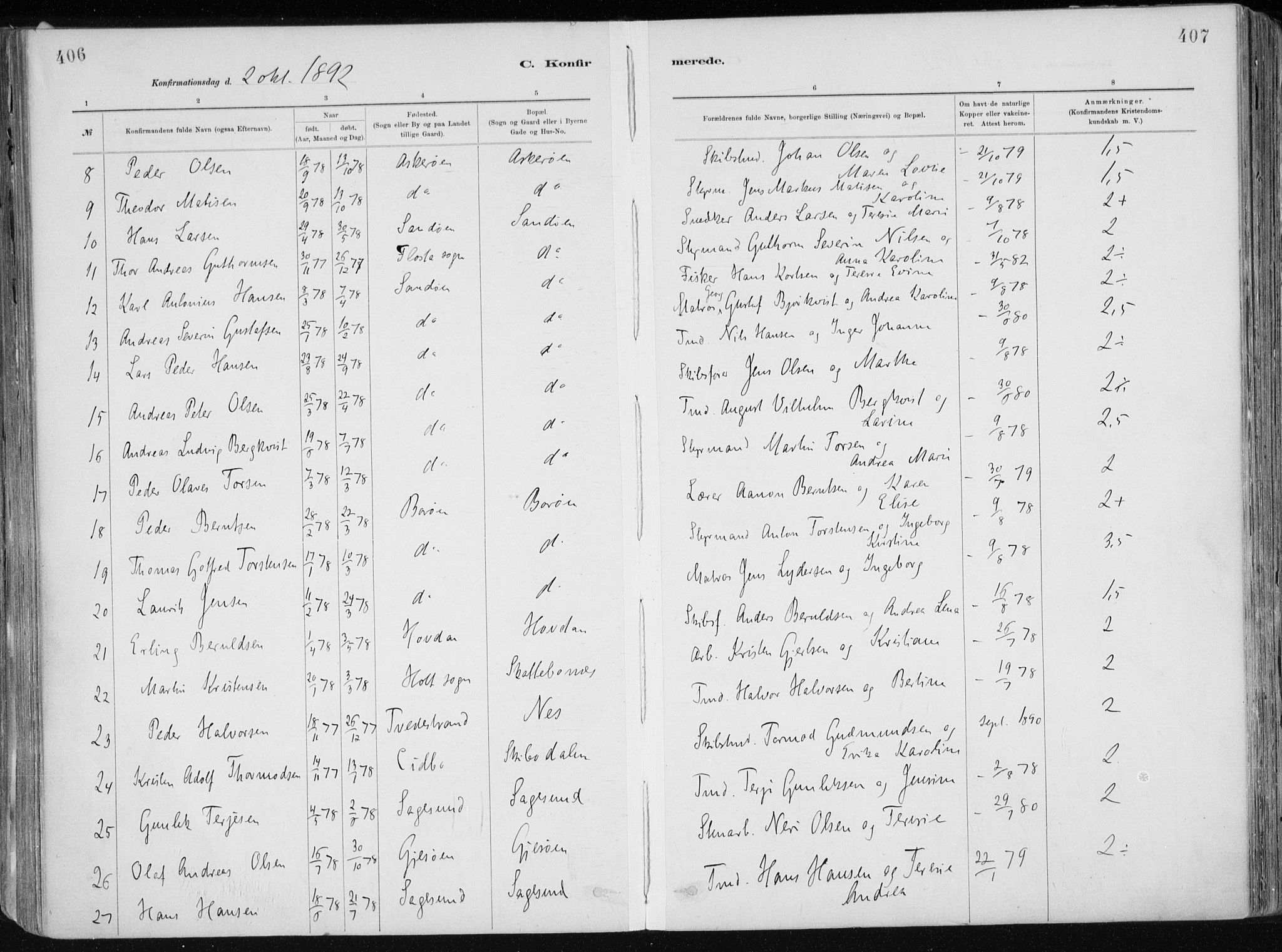 Dypvåg sokneprestkontor, AV/SAK-1111-0007/F/Fa/Faa/L0008: Parish register (official) no. A 8, 1885-1906, p. 406-407