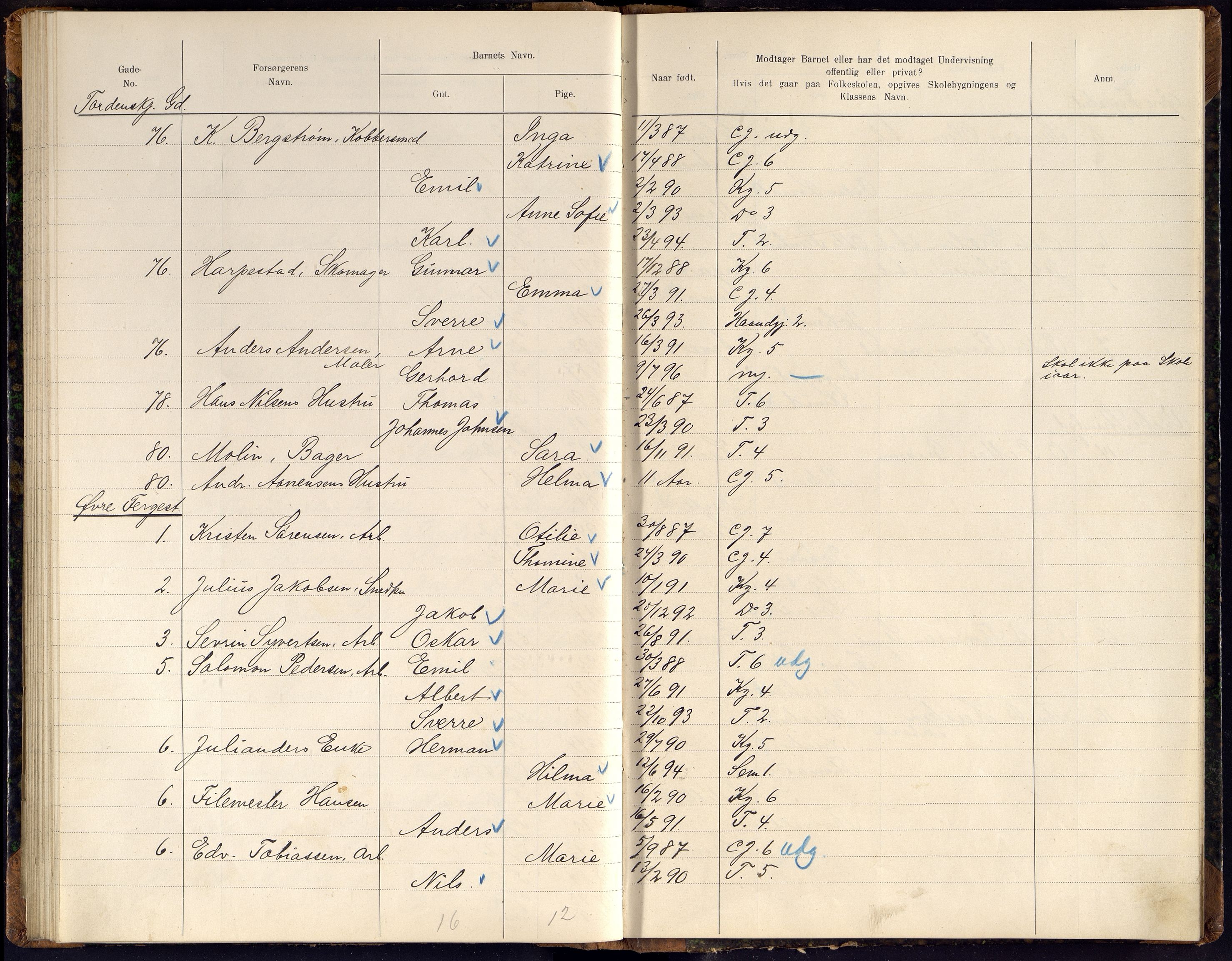 Kristiansand By - Skolekommisjonen/ -Styret, ARKSOR/1001KG510/J/Jb/L0011: Barnetelling, 1902, p. 123-124