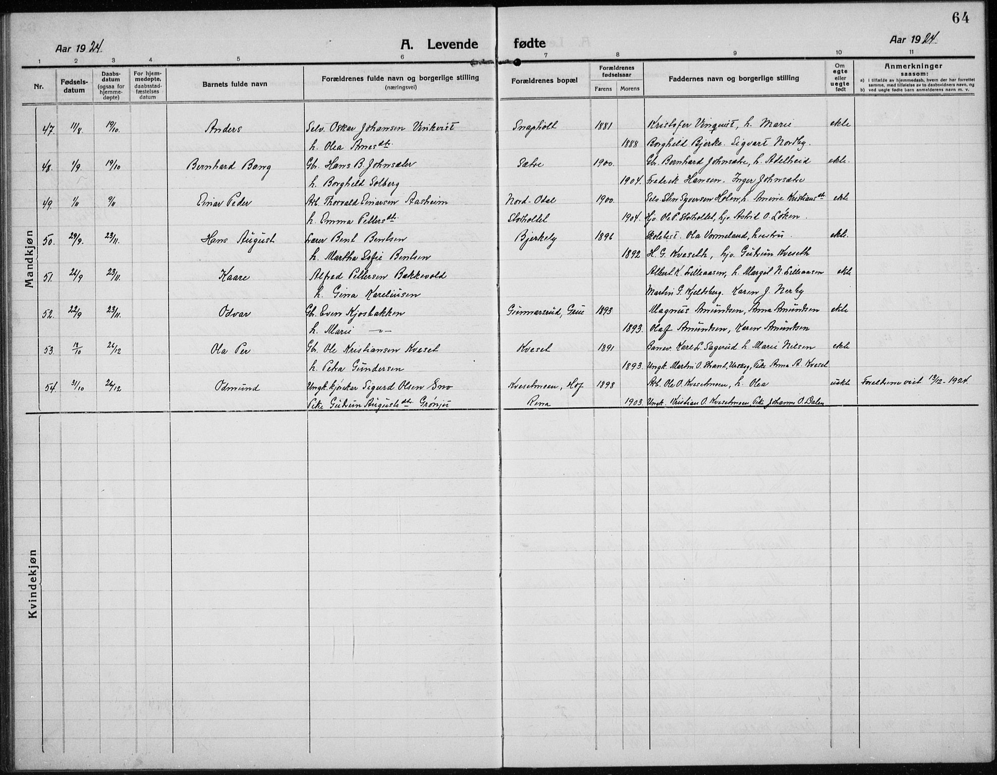 Hof prestekontor, AV/SAH-PREST-038/H/Ha/Hab/L0002: Parish register (copy) no. 2, 1915-1934, p. 64