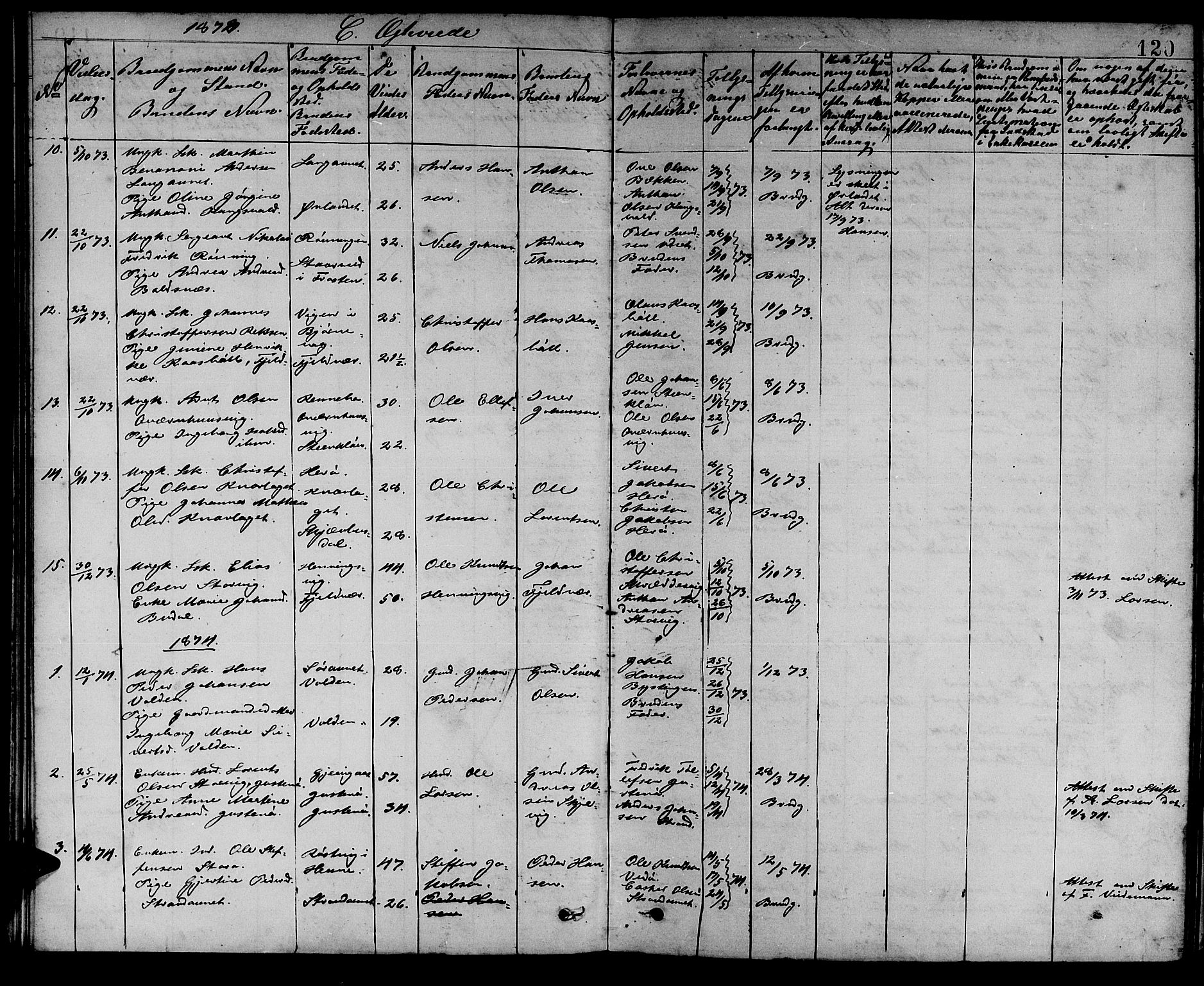 Ministerialprotokoller, klokkerbøker og fødselsregistre - Sør-Trøndelag, AV/SAT-A-1456/637/L0561: Parish register (copy) no. 637C02, 1873-1882, p. 120