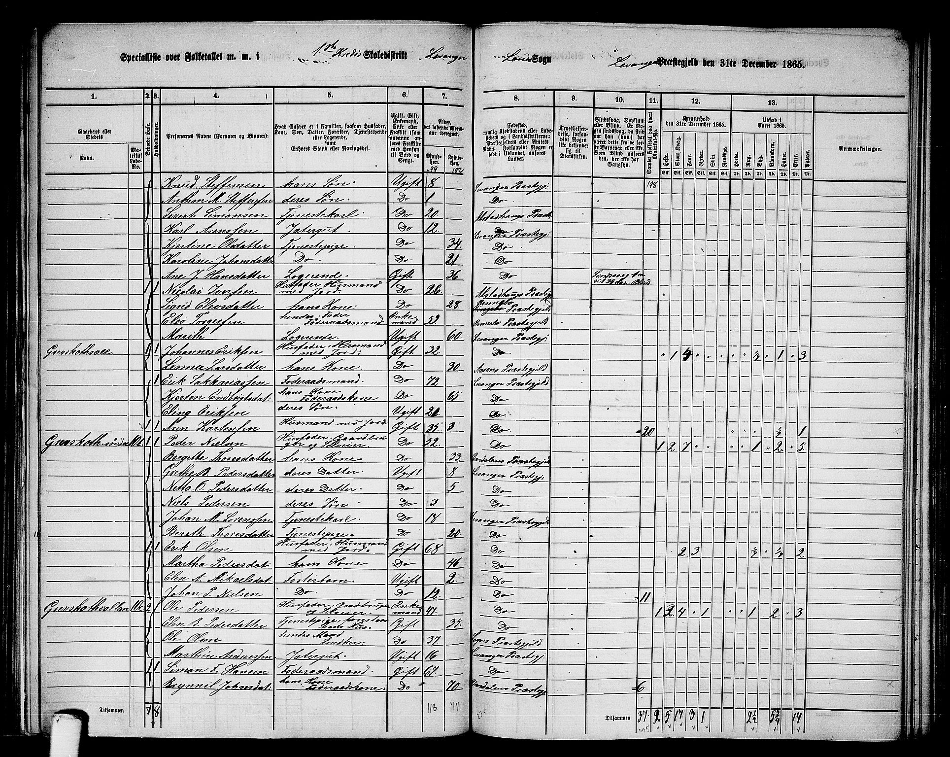 RA, 1865 census for Levanger/Levanger, 1865, p. 12