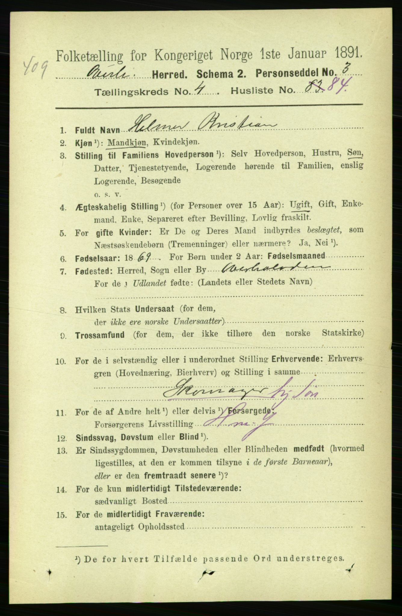 RA, 1891 census for 1744 Overhalla, 1891, p. 1587