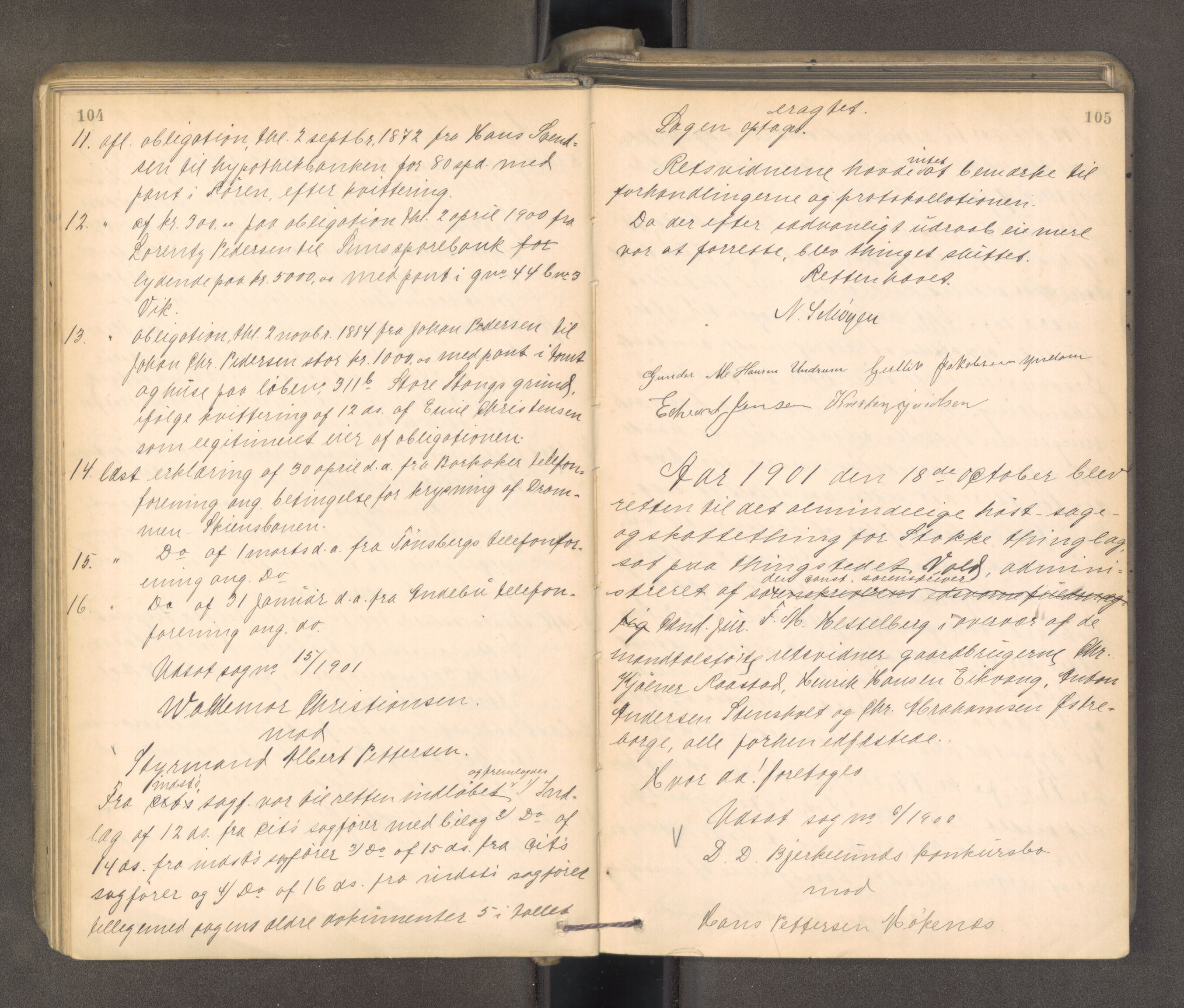 Søndre Jarlsberg sorenskriveri, AV/SAKO-A-129/F/Fa/L0043: Tingbok, 1901-1903, p. 104-105