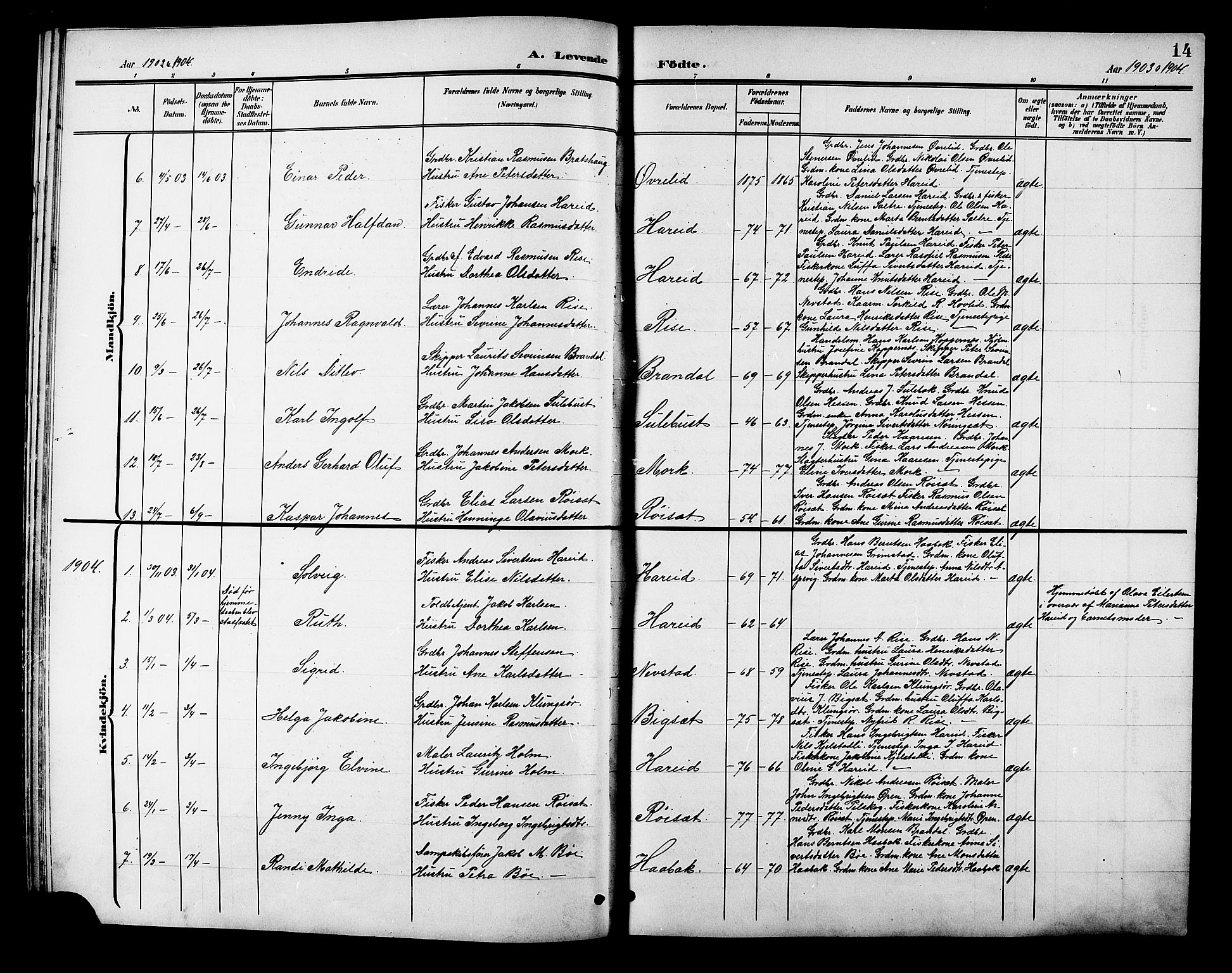 Ministerialprotokoller, klokkerbøker og fødselsregistre - Møre og Romsdal, AV/SAT-A-1454/510/L0126: Parish register (copy) no. 510C03, 1900-1922, p. 14