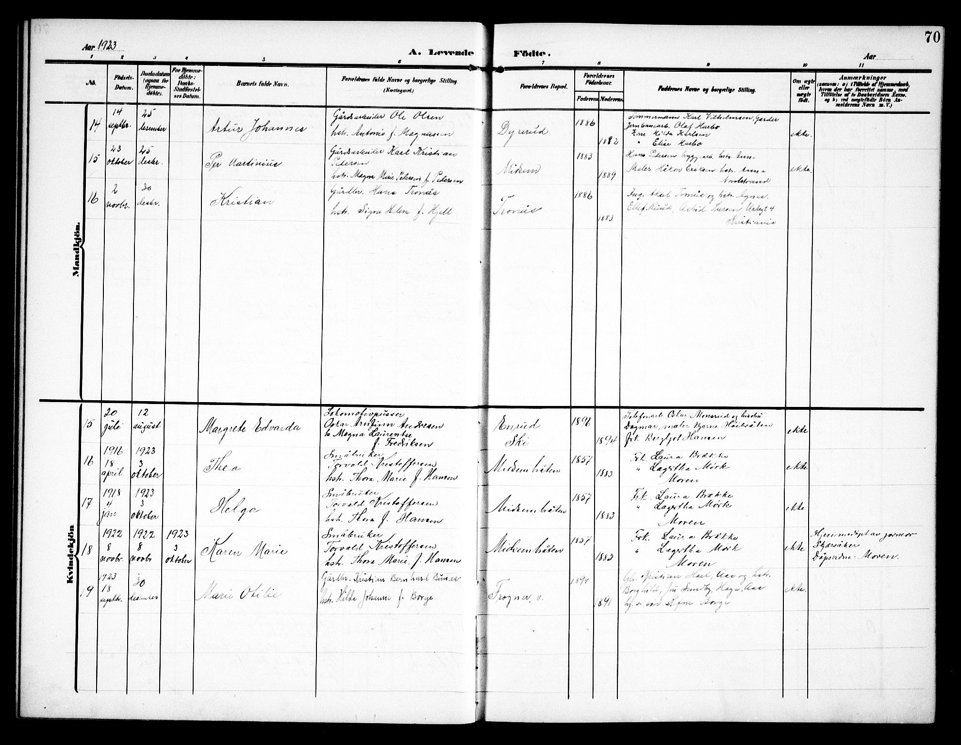 Kråkstad prestekontor Kirkebøker, AV/SAO-A-10125a/G/Ga/L0002: Parish register (copy) no. I 2, 1905-1934, p. 70