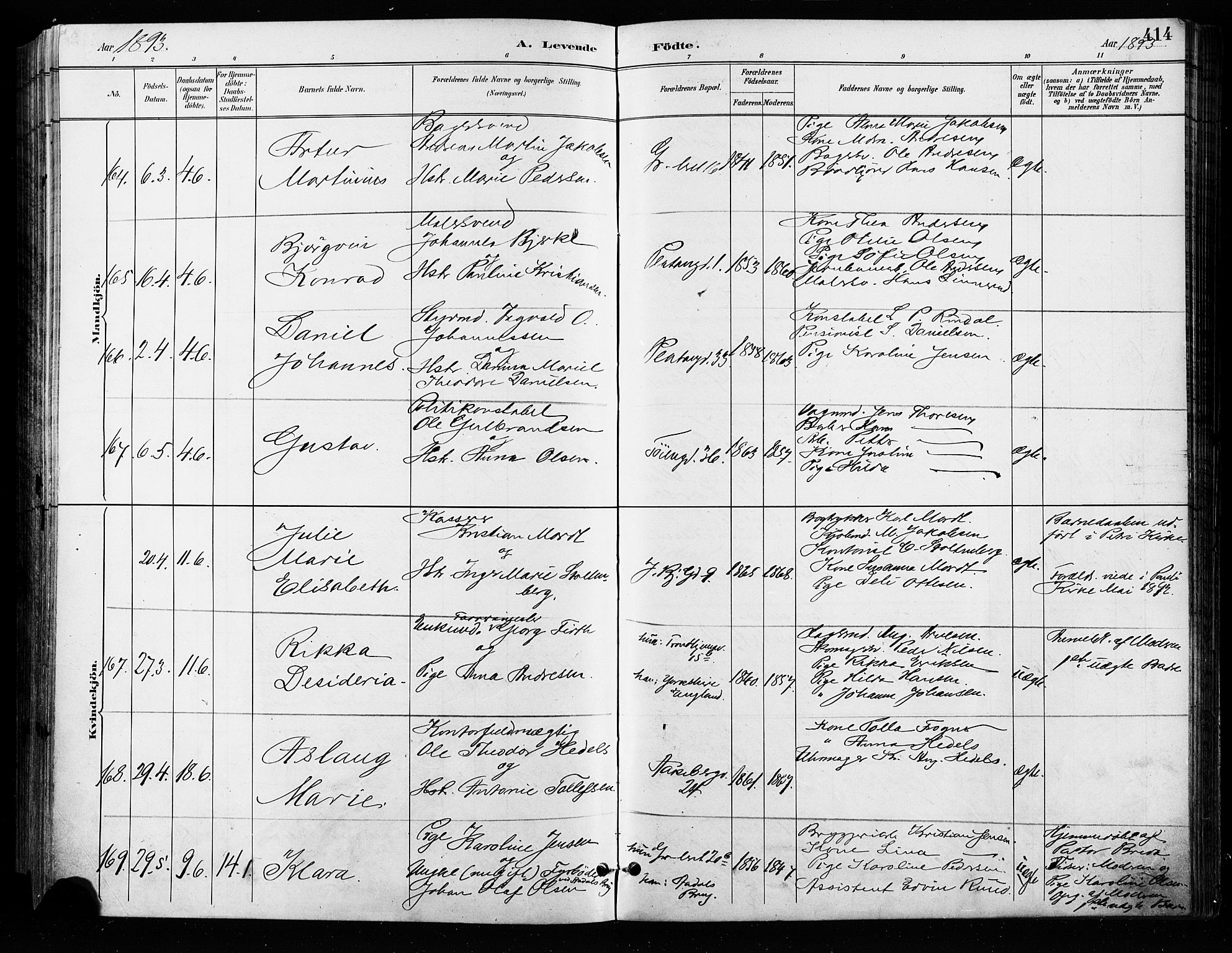 Grønland prestekontor Kirkebøker, AV/SAO-A-10848/F/Fa/L0009: Parish register (official) no. 9, 1888-1893, p. 414