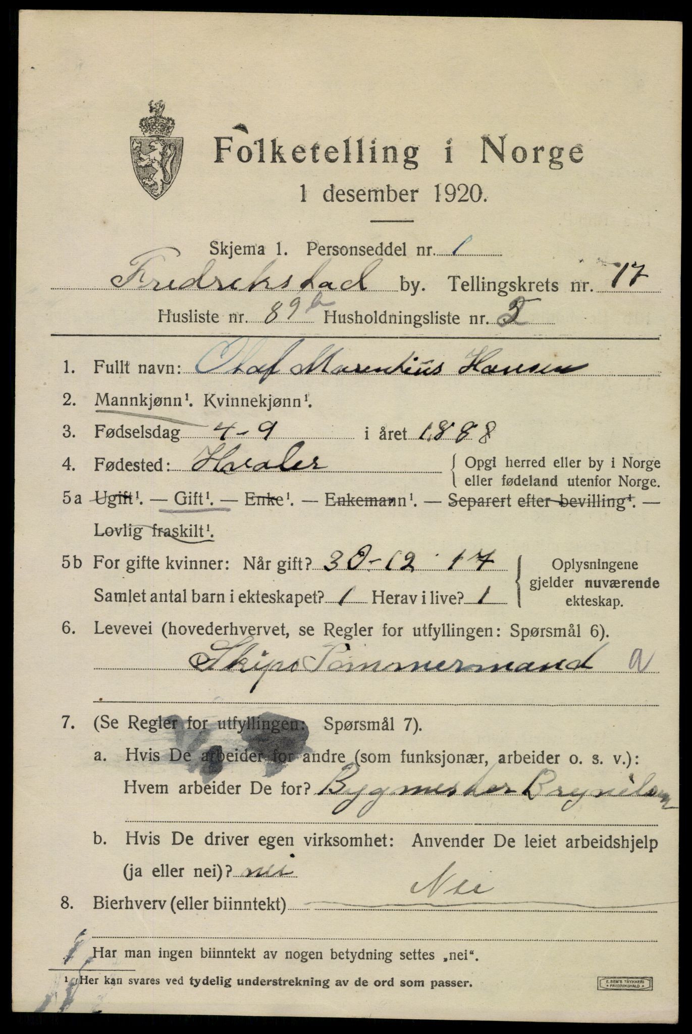 SAO, 1920 census for Fredrikstad, 1920, p. 40717