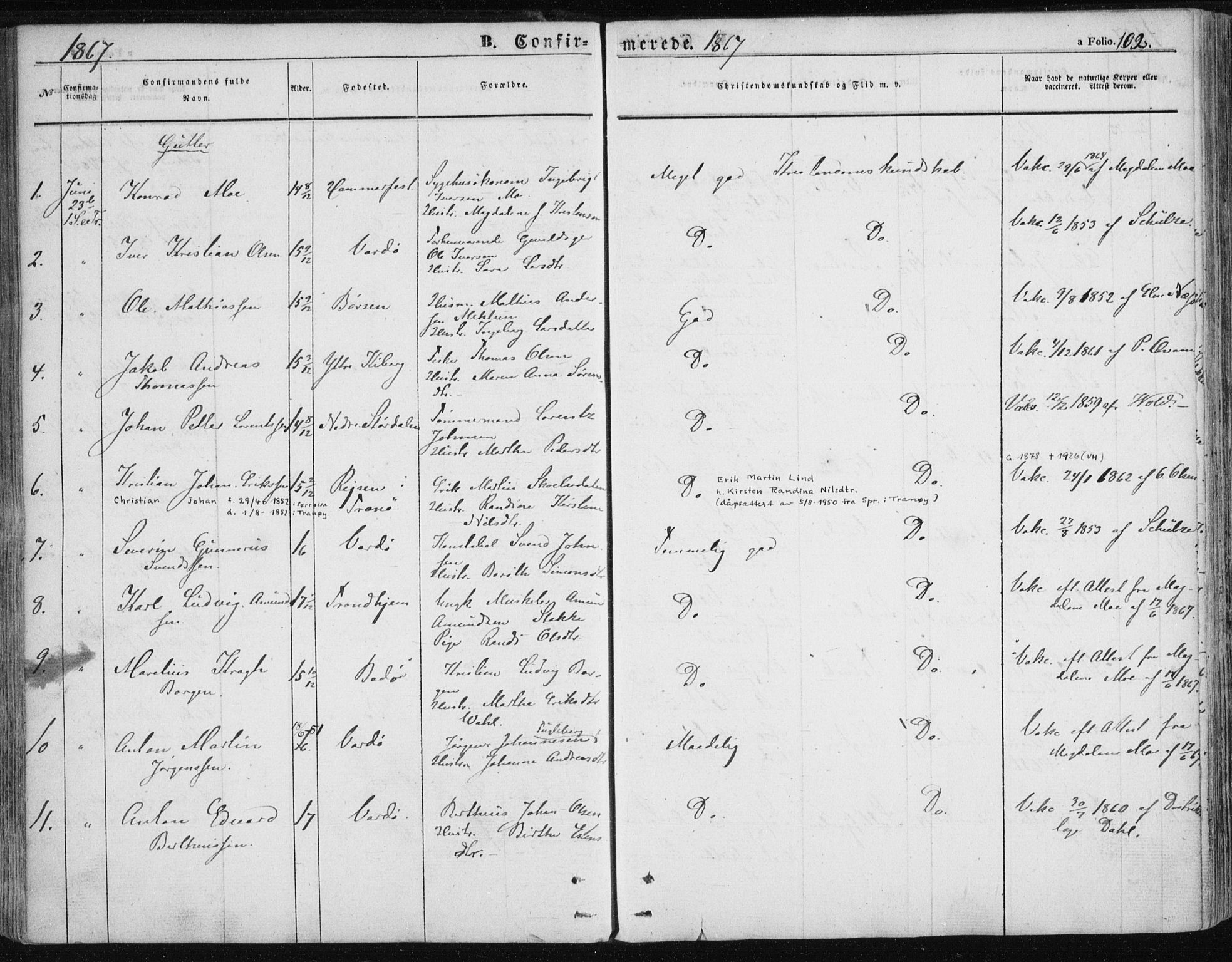 Vardø sokneprestkontor, SATØ/S-1332/H/Ha/L0004kirke: Parish register (official) no. 4, 1862-1871, p. 102