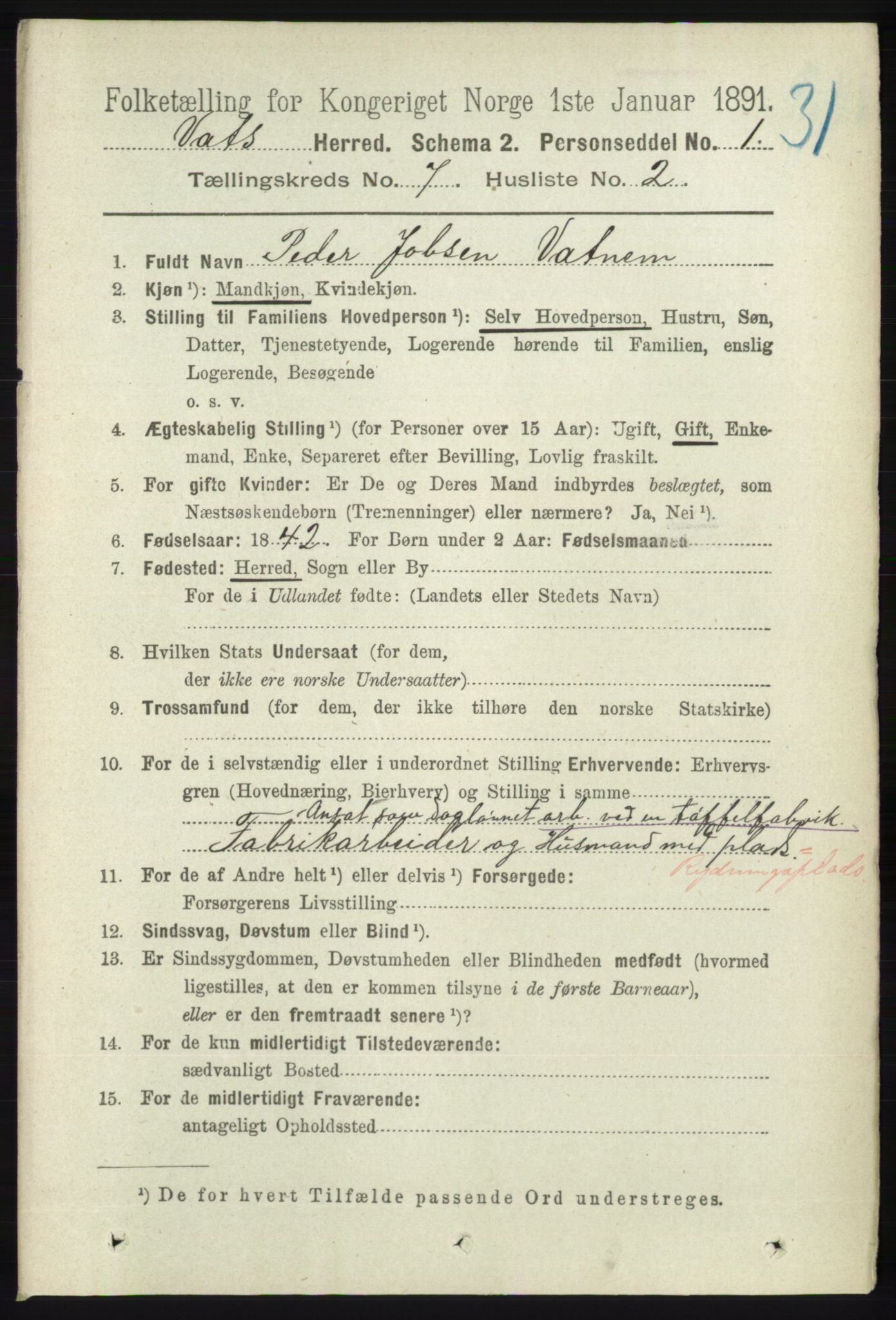 RA, 1891 census for 1155 Vats, 1891, p. 1106