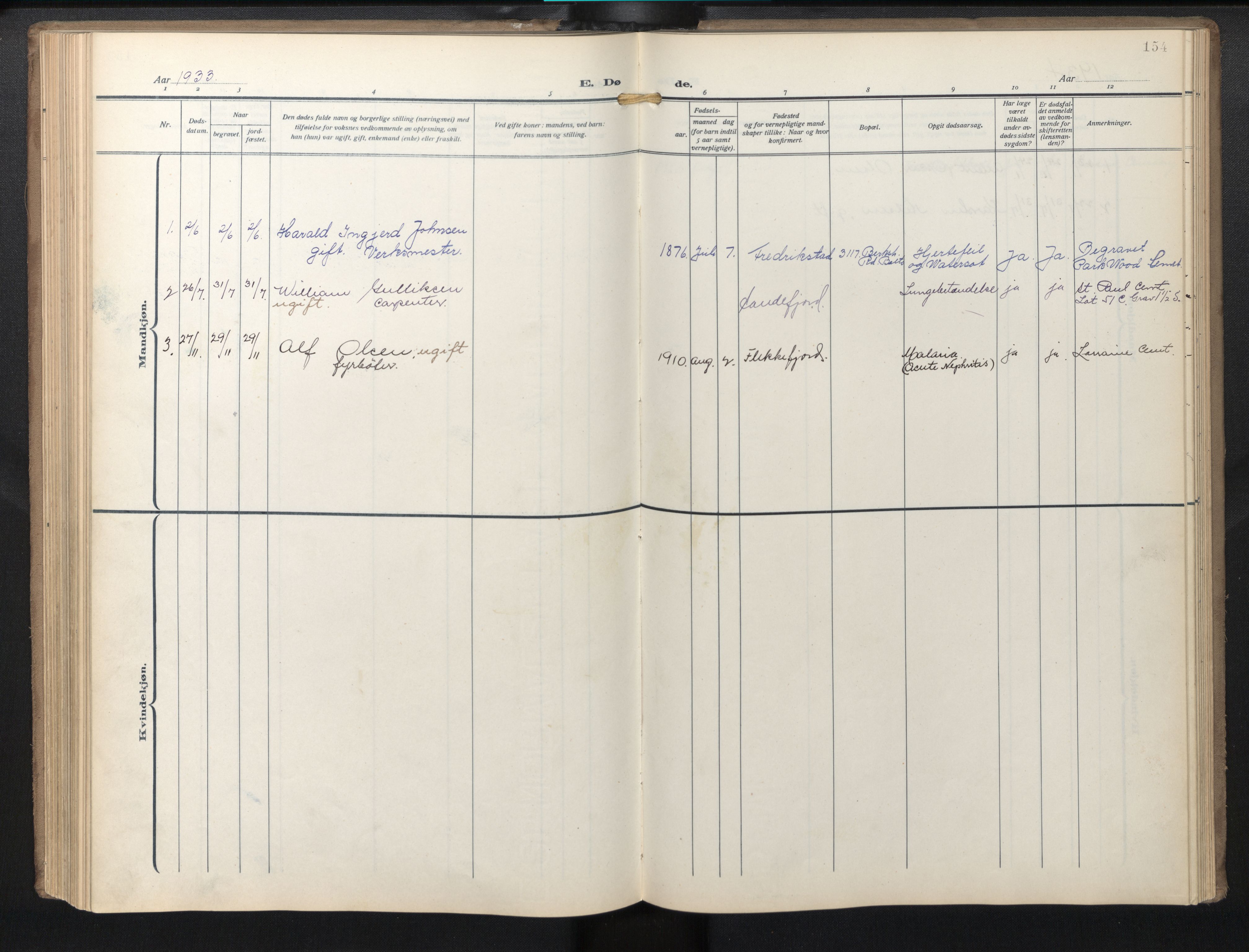 Den norske sjømannsmisjon i utlandet / Baltimore, AV/SAB-SAB/PA-0169/H/Ha/L0001: Parish register (official) no. A 1, 1927-1975, p. 153b-154a