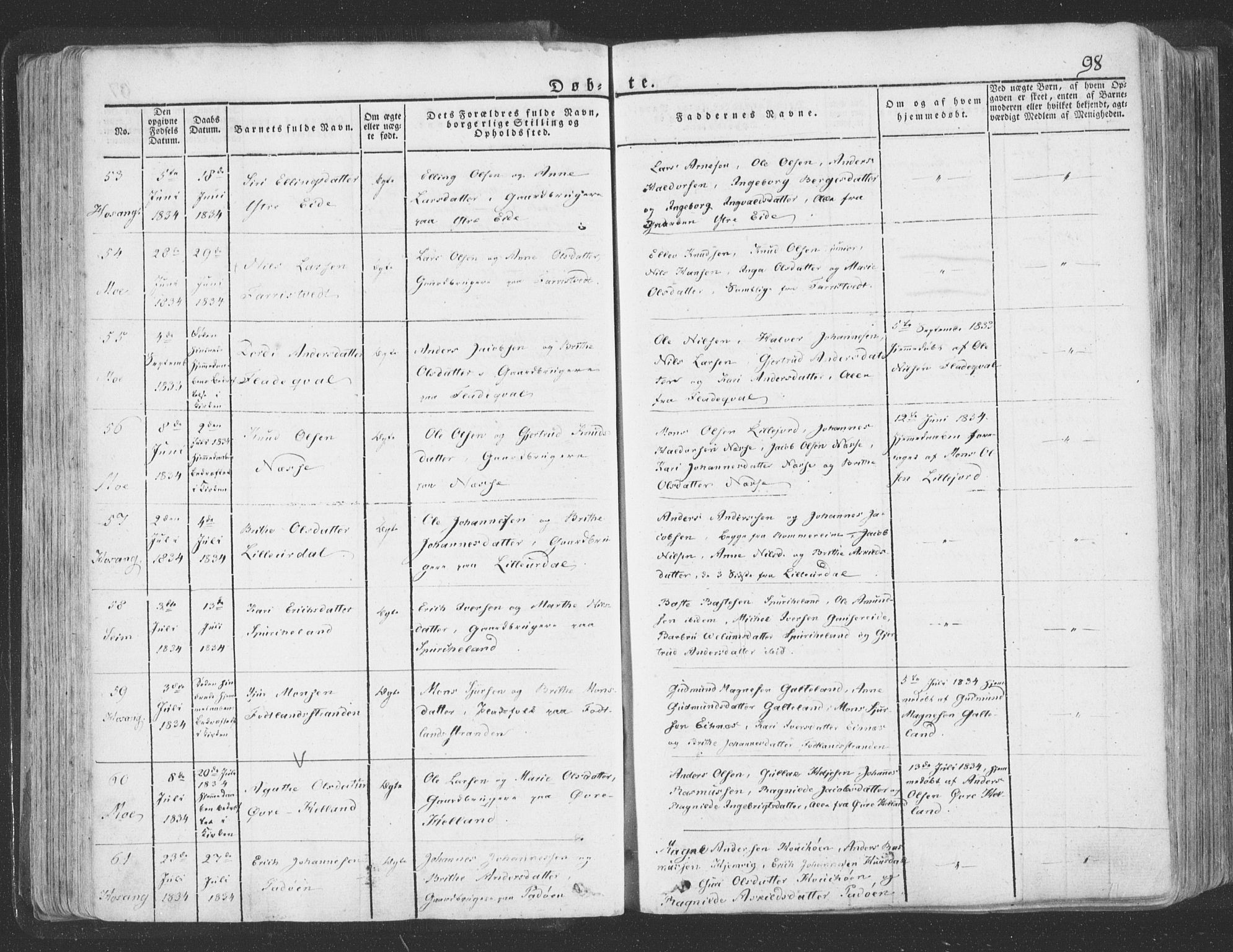 Hosanger sokneprestembete, AV/SAB-A-75801/H/Haa: Parish register (official) no. A 6, 1824-1835, p. 98