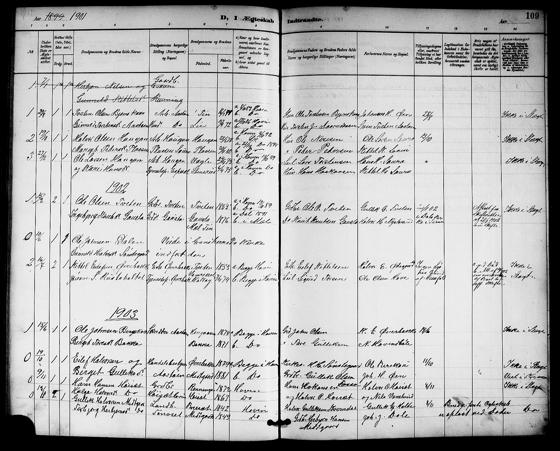 Gransherad kirkebøker, SAKO/A-267/G/Gb/L0003: Parish register (copy) no. II 3, 1887-1921, p. 109