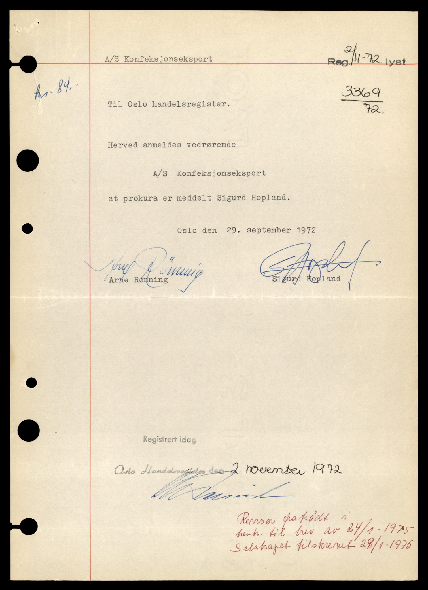 Oslo byfogd, Handelsregisteret, AV/SAT-A-10867/G/Gb/Gbb/L0067: Registreringsmeldinger, Kon-Norm, 1984, p. 9