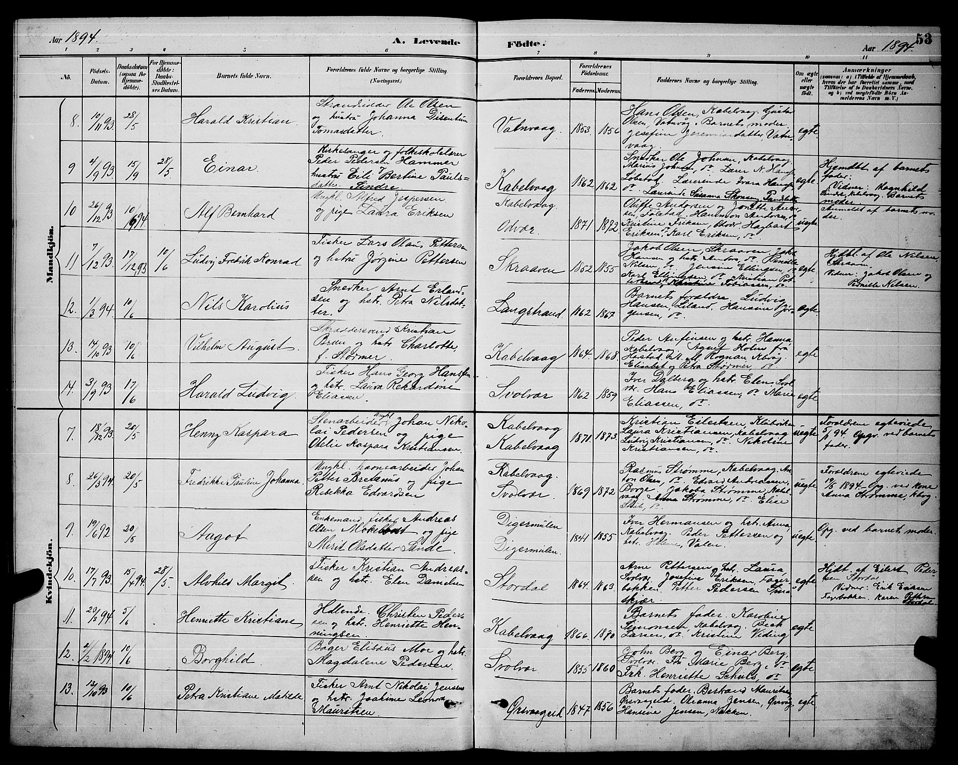 Ministerialprotokoller, klokkerbøker og fødselsregistre - Nordland, SAT/A-1459/874/L1077: Parish register (copy) no. 874C06, 1891-1900, p. 53