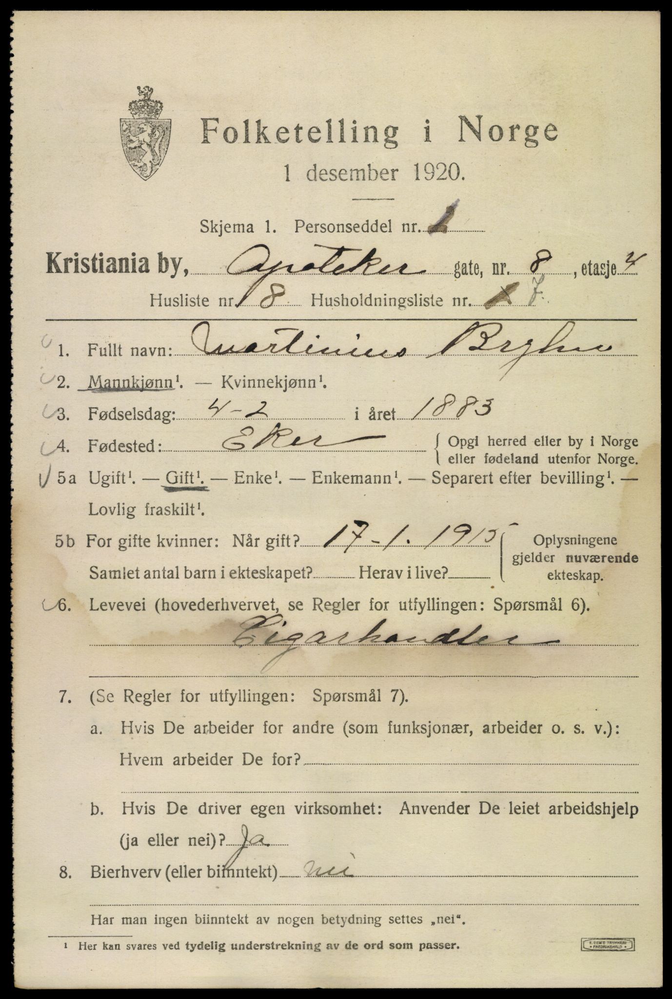 SAO, 1920 census for Kristiania, 1920, p. 142049