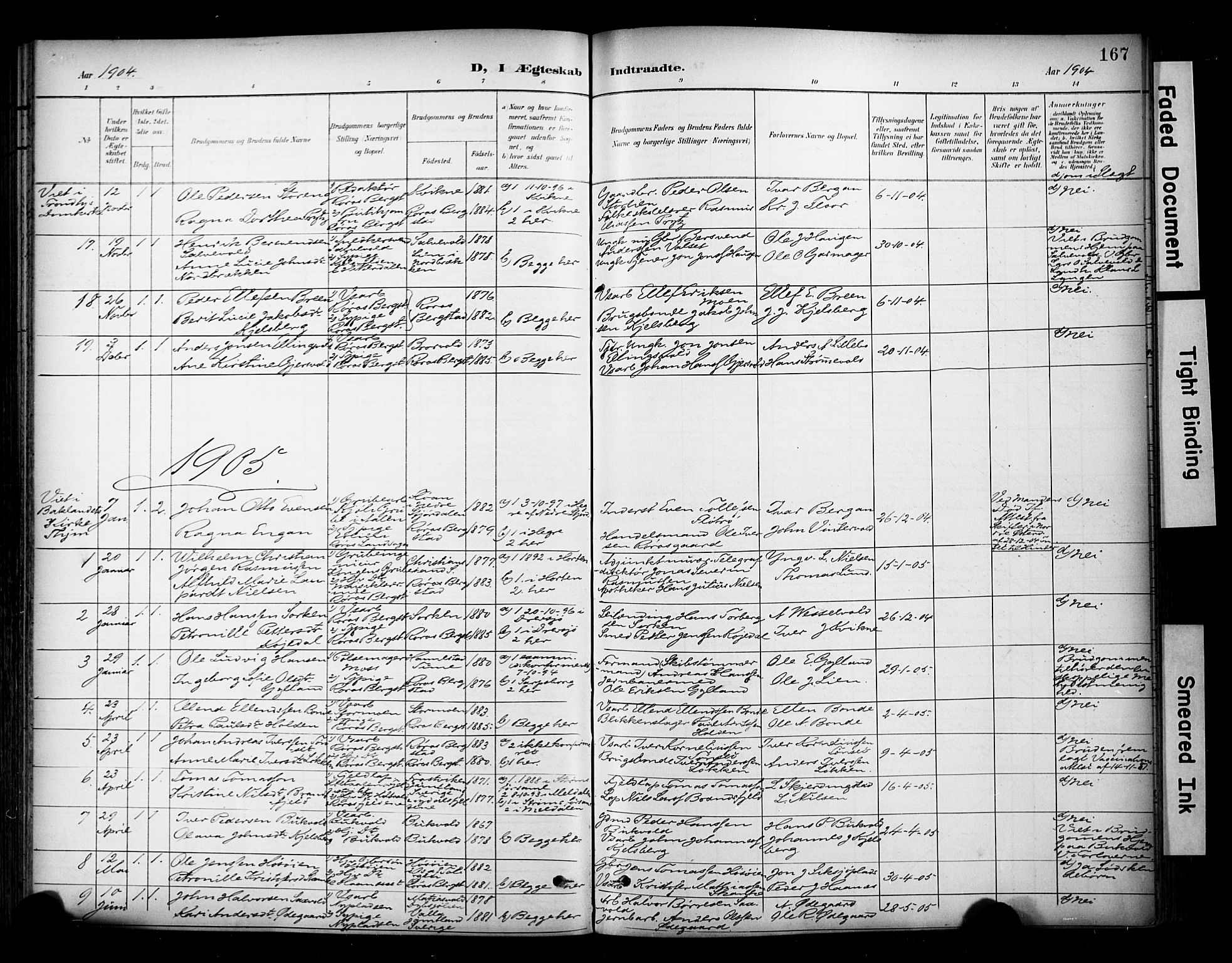 Ministerialprotokoller, klokkerbøker og fødselsregistre - Sør-Trøndelag, SAT/A-1456/681/L0936: Parish register (official) no. 681A14, 1899-1908, p. 167
