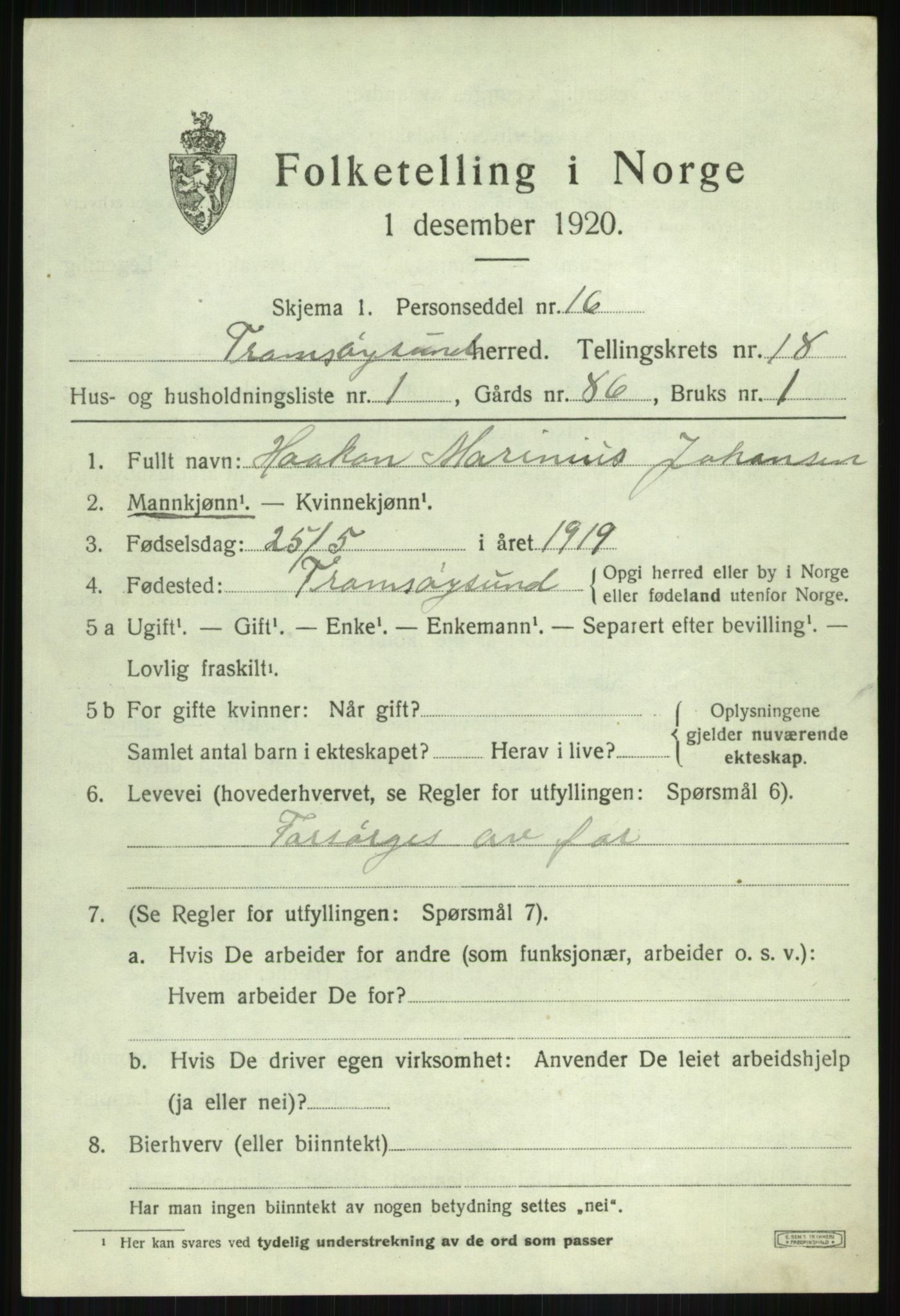 SATØ, 1920 census for Tromsøysund, 1920, p. 9952