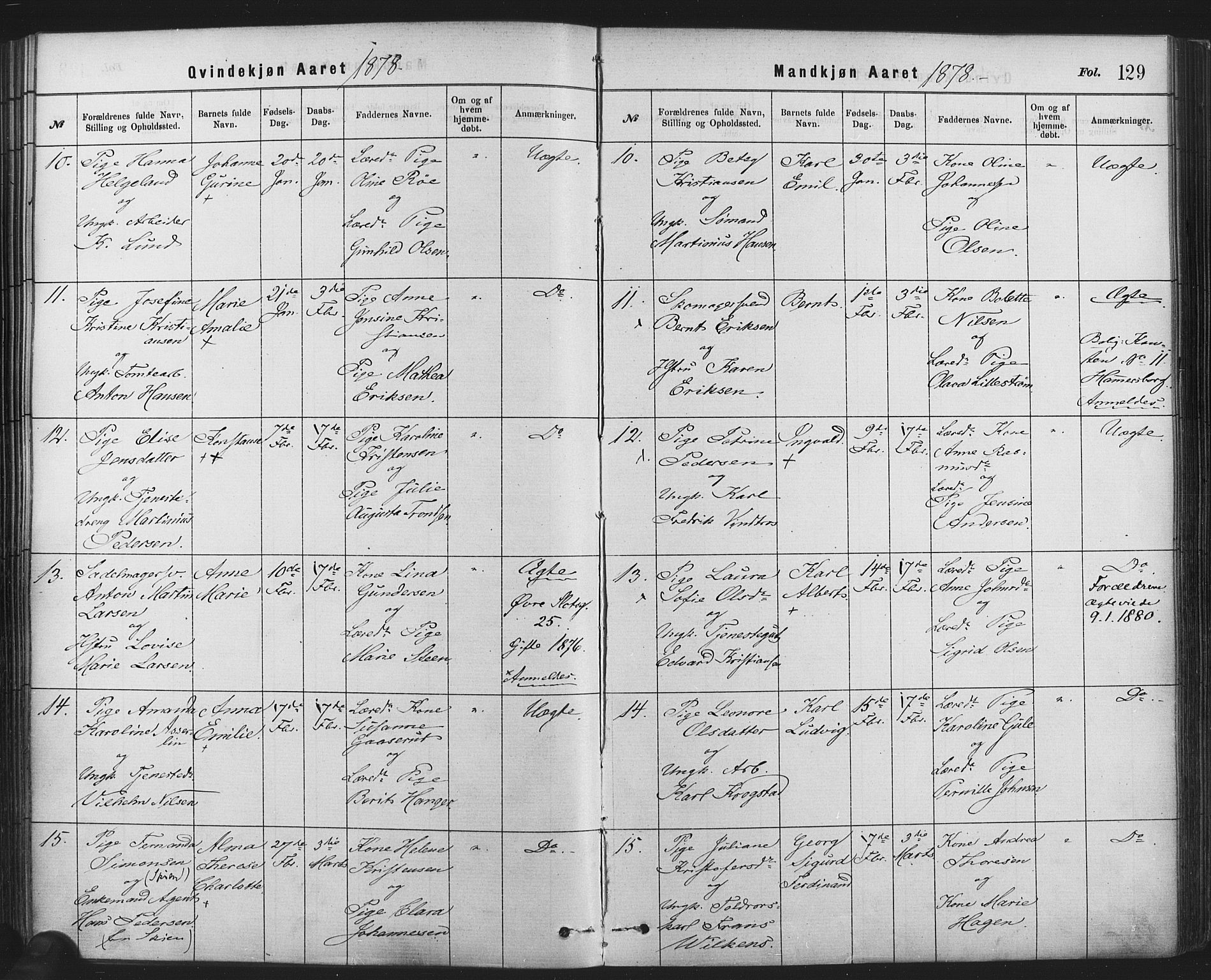 Rikshospitalet prestekontor Kirkebøker, AV/SAO-A-10309b/F/L0006: Parish register (official) no. 6, 1871-1885, p. 129