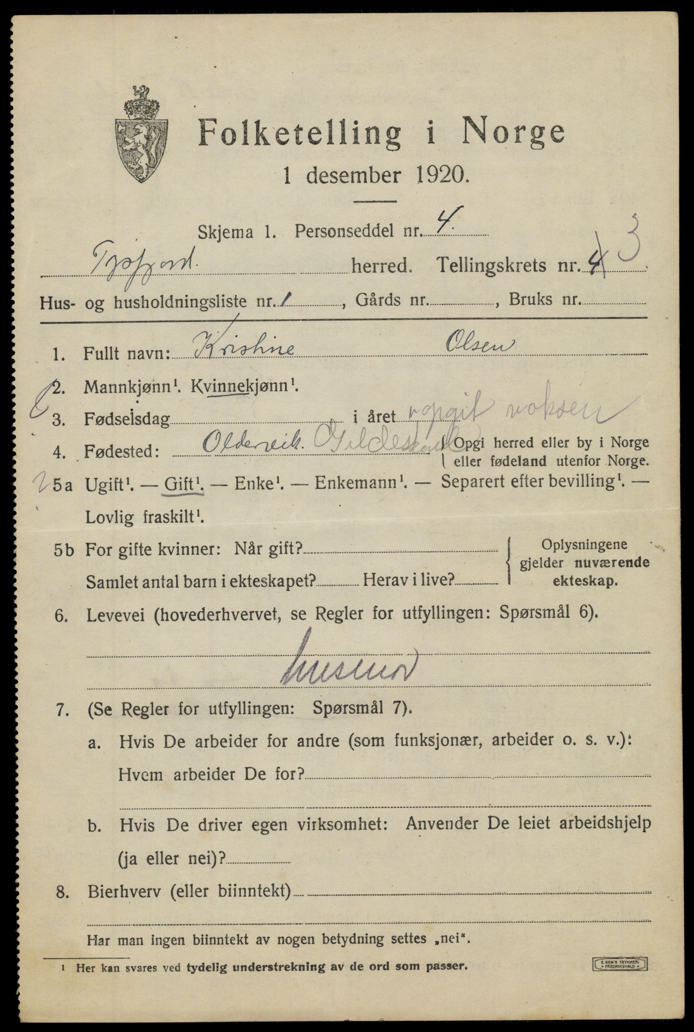 SAT, 1920 census for Tysfjord, 1920, p. 2255