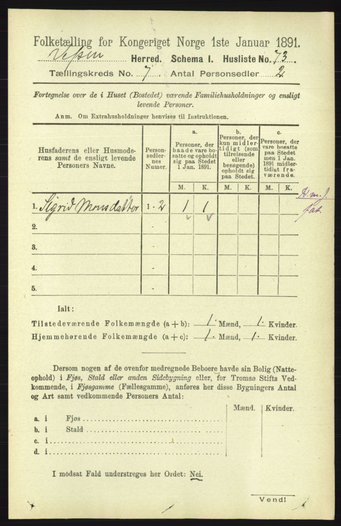 RA, 1891 census for 1824 Vefsn, 1891, p. 3645