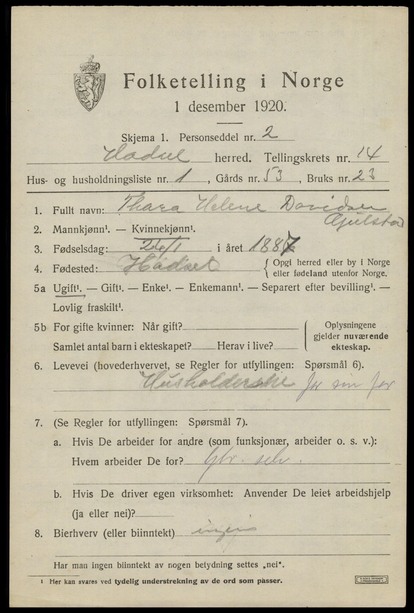 SAT, 1920 census for Hadsel, 1920, p. 11868