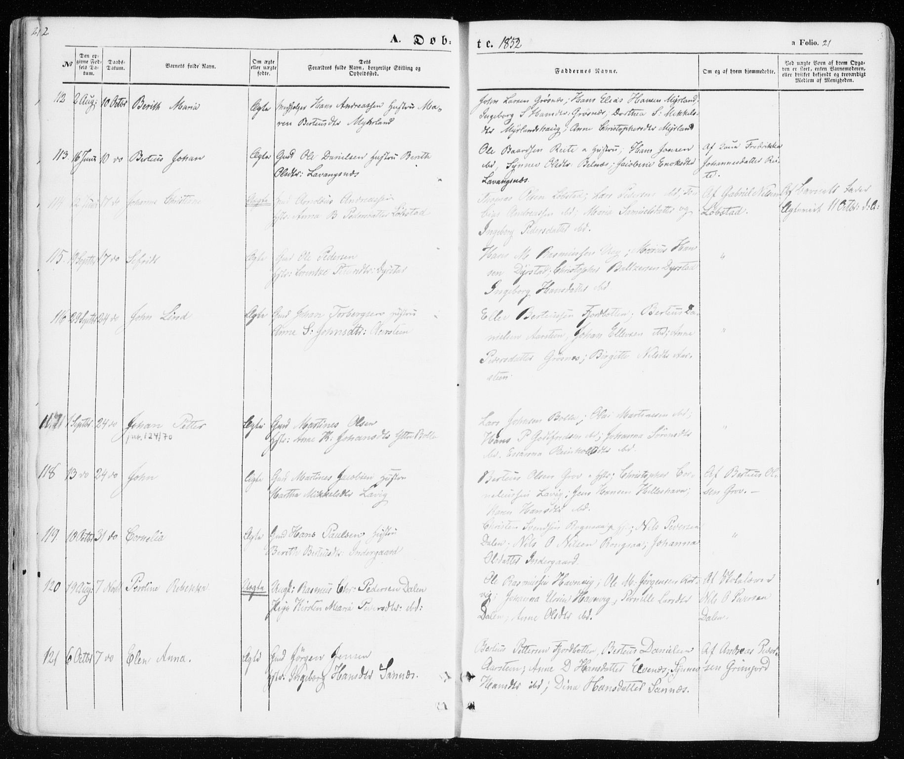 Ibestad sokneprestembete, SATØ/S-0077/H/Ha/Haa/L0008kirke: Parish register (official) no. 8, 1850-1859, p. 21