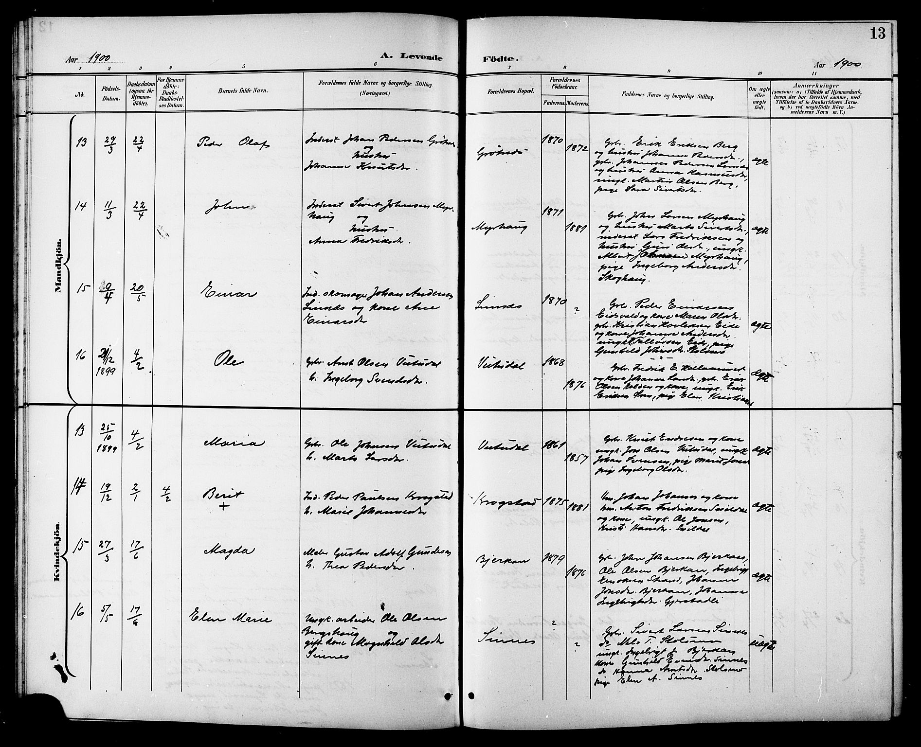 Ministerialprotokoller, klokkerbøker og fødselsregistre - Sør-Trøndelag, AV/SAT-A-1456/630/L0505: Parish register (copy) no. 630C03, 1899-1914, p. 13