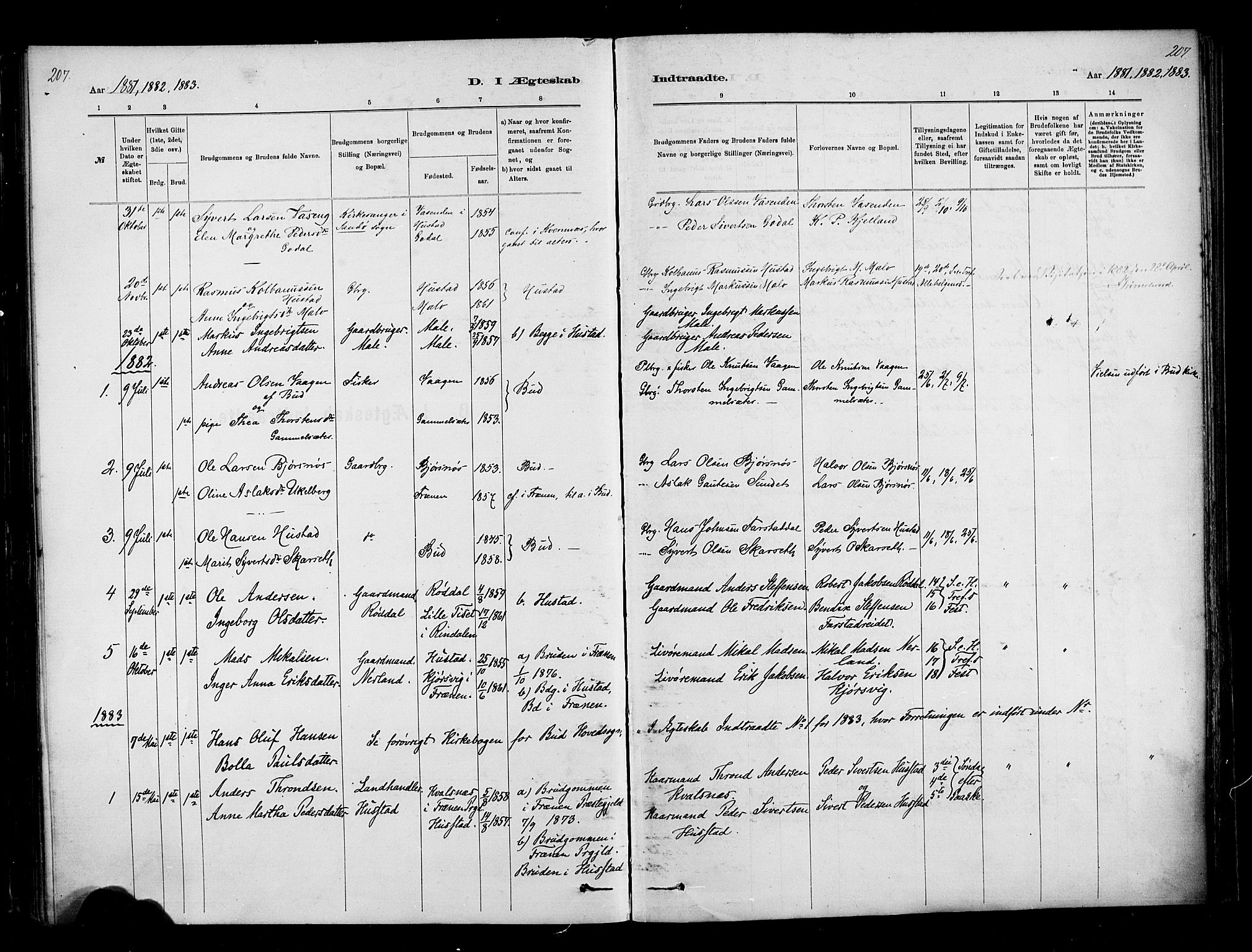 Ministerialprotokoller, klokkerbøker og fødselsregistre - Møre og Romsdal, AV/SAT-A-1454/567/L0778: Parish register (official) no. 567A01, 1881-1903, p. 207