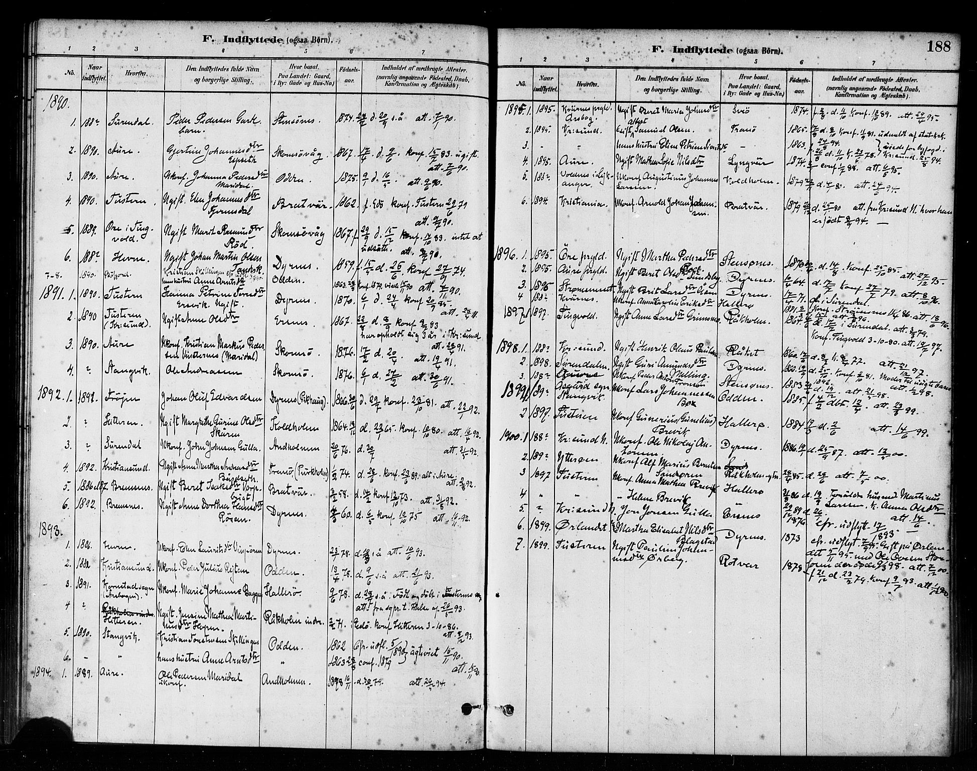 Ministerialprotokoller, klokkerbøker og fødselsregistre - Møre og Romsdal, AV/SAT-A-1454/582/L0947: Parish register (official) no. 582A01, 1880-1900, p. 188