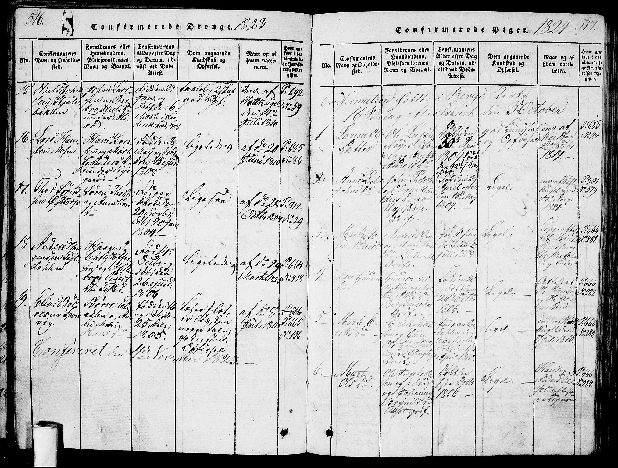 Berg prestekontor Kirkebøker, AV/SAO-A-10902/G/Ga/L0001: Parish register (copy) no. I 1, 1815-1832, p. 516-517