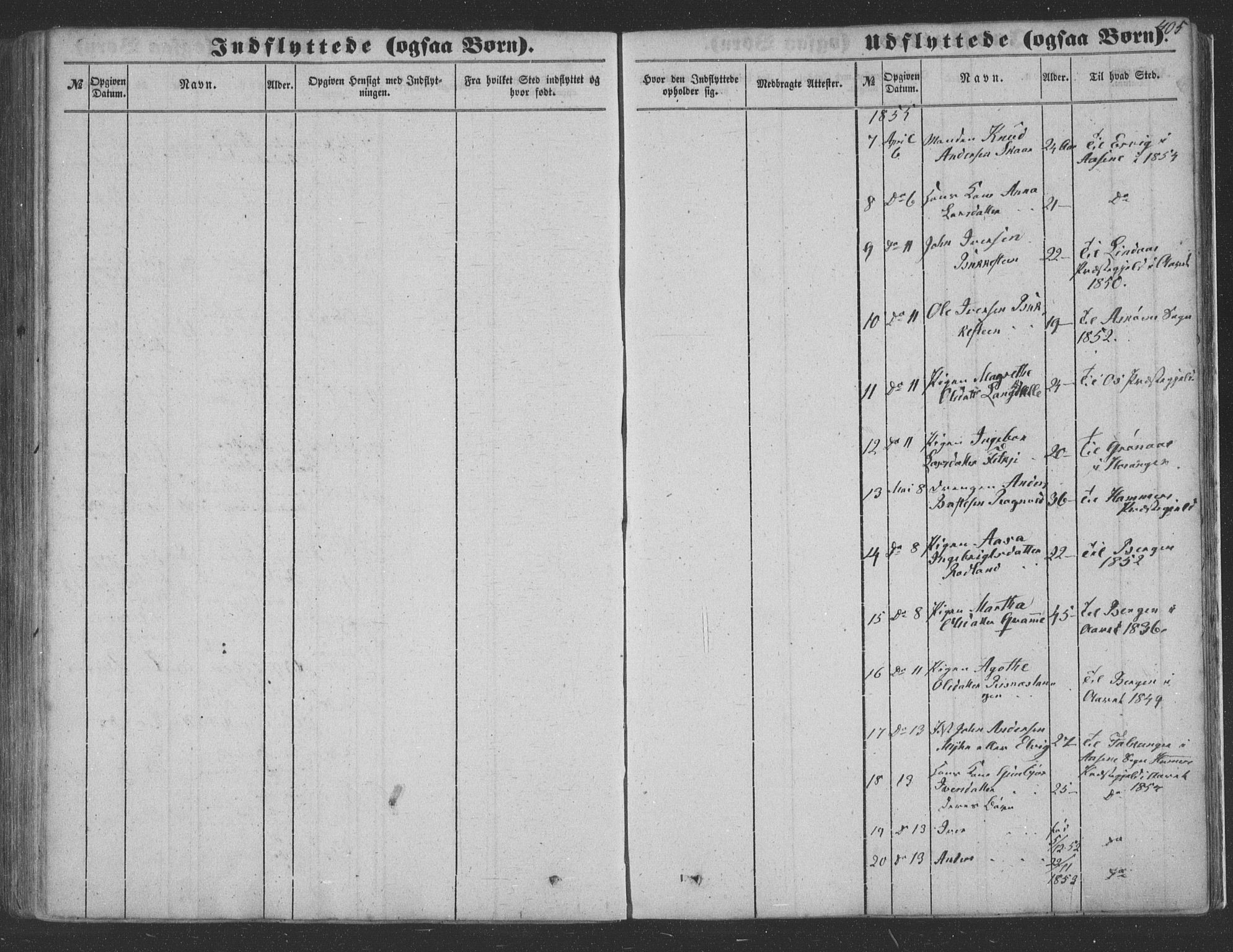 Haus sokneprestembete, SAB/A-75601/H/Haa: Parish register (official) no. A 16 II, 1848-1857, p. 405