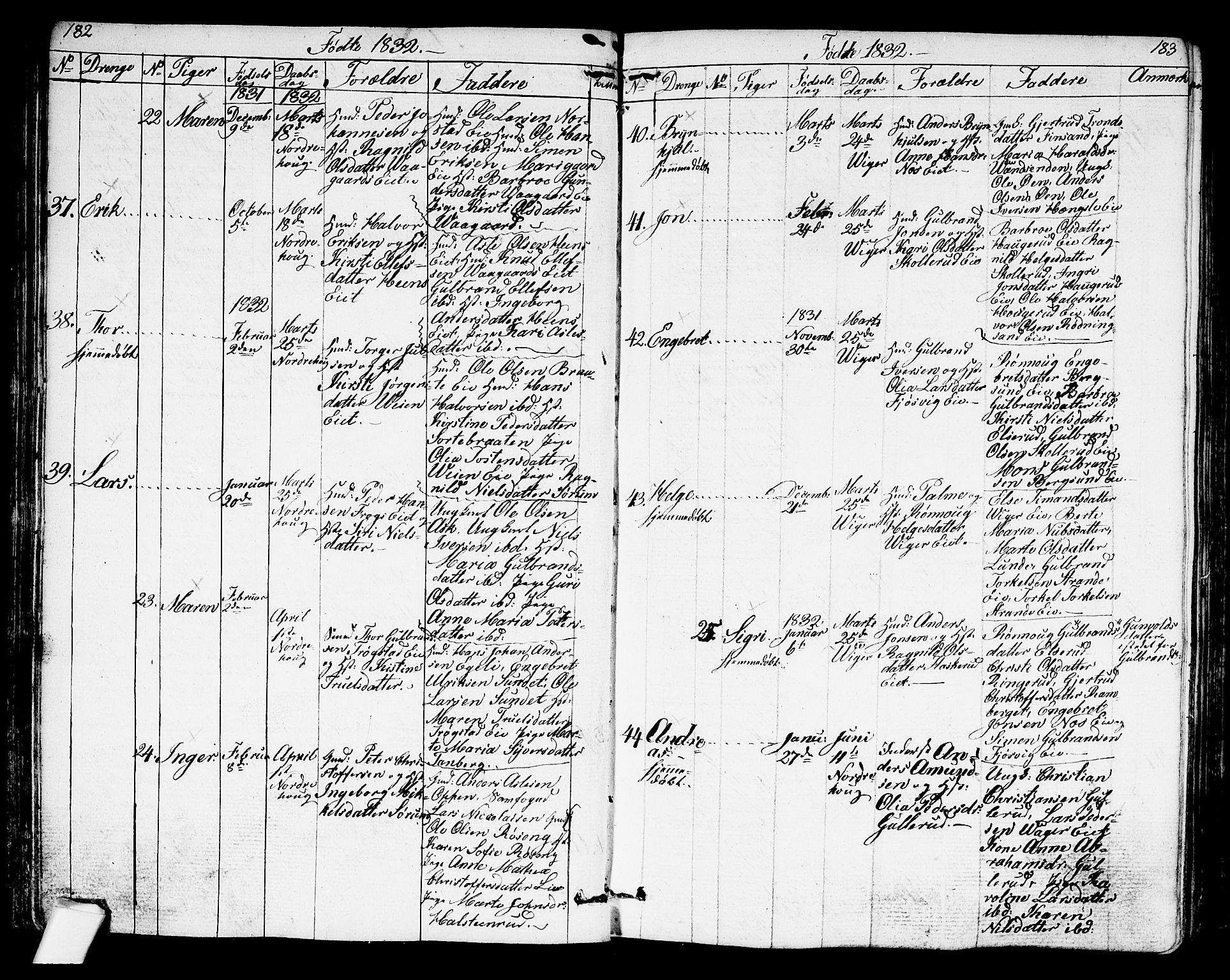 Norderhov kirkebøker, AV/SAKO-A-237/G/Ga/L0004: Parish register (copy) no. I 4, 1824-1849, p. 182-183