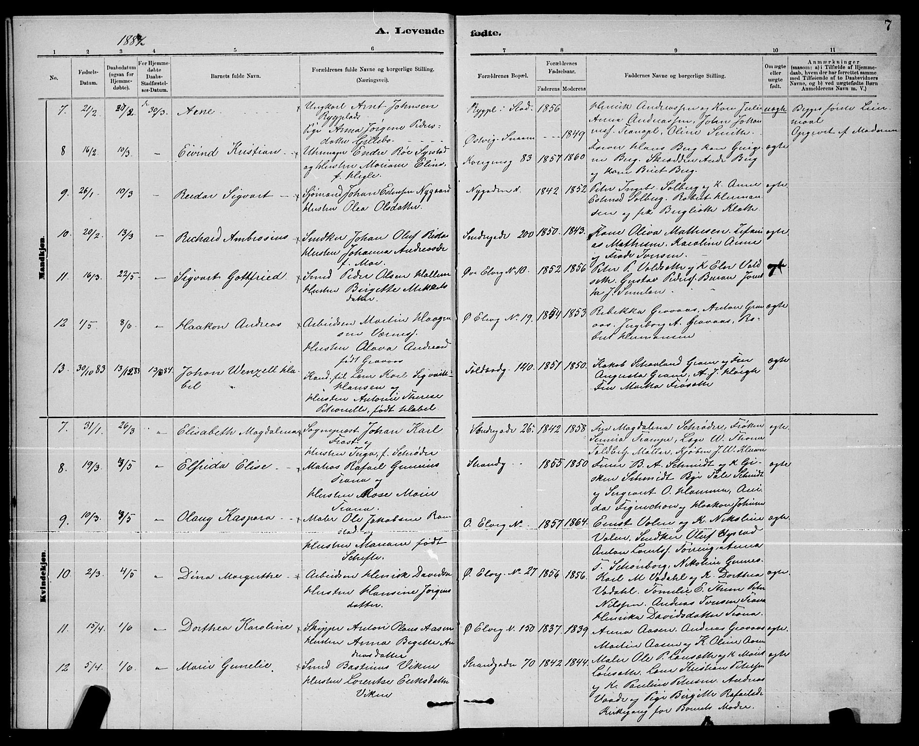 Ministerialprotokoller, klokkerbøker og fødselsregistre - Nord-Trøndelag, SAT/A-1458/739/L0374: Parish register (copy) no. 739C02, 1883-1898, p. 7