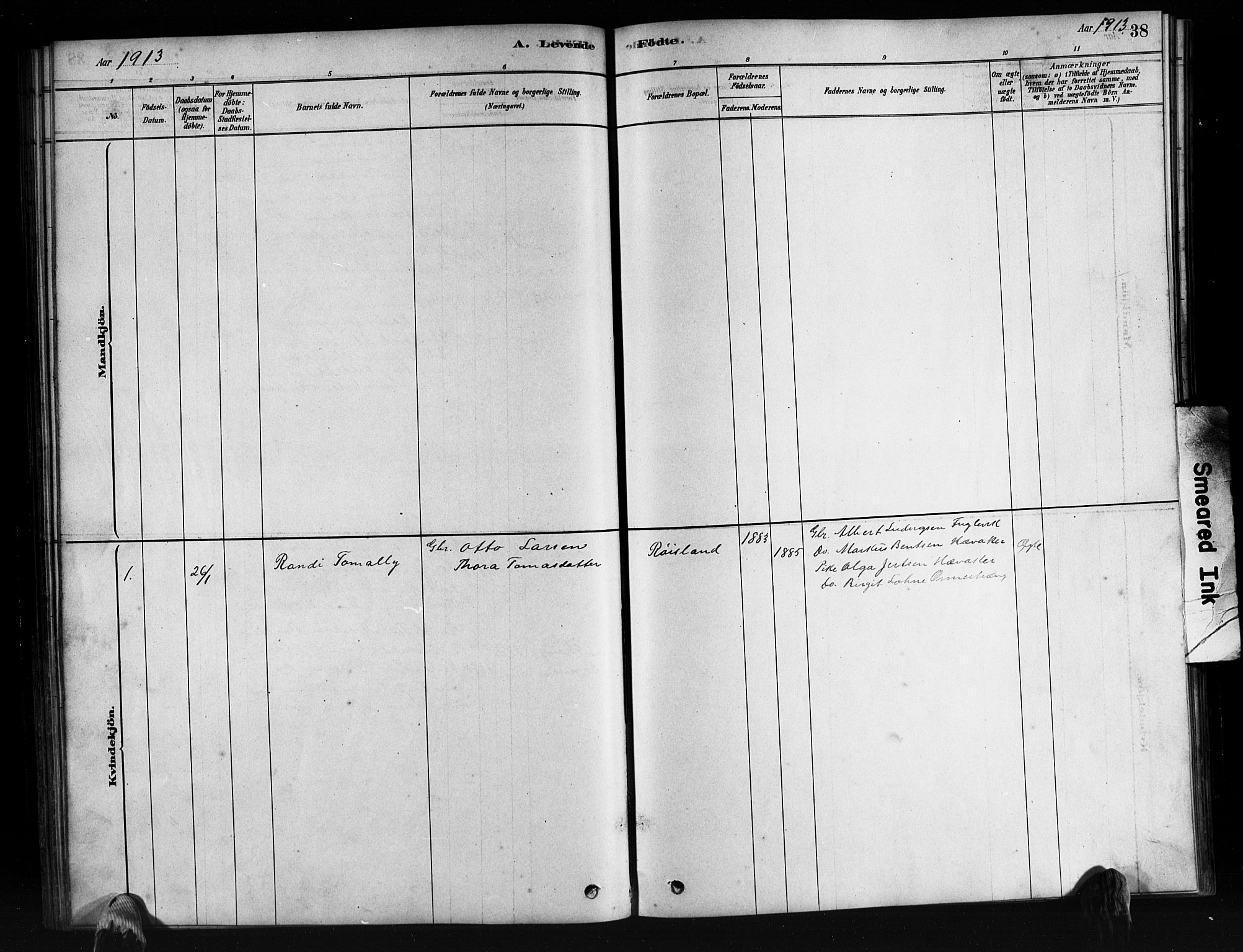 Mandal sokneprestkontor, SAK/1111-0030/F/Fb/Fbb/L0004: Parish register (copy) no. B 4, 1878-1913, p. 38