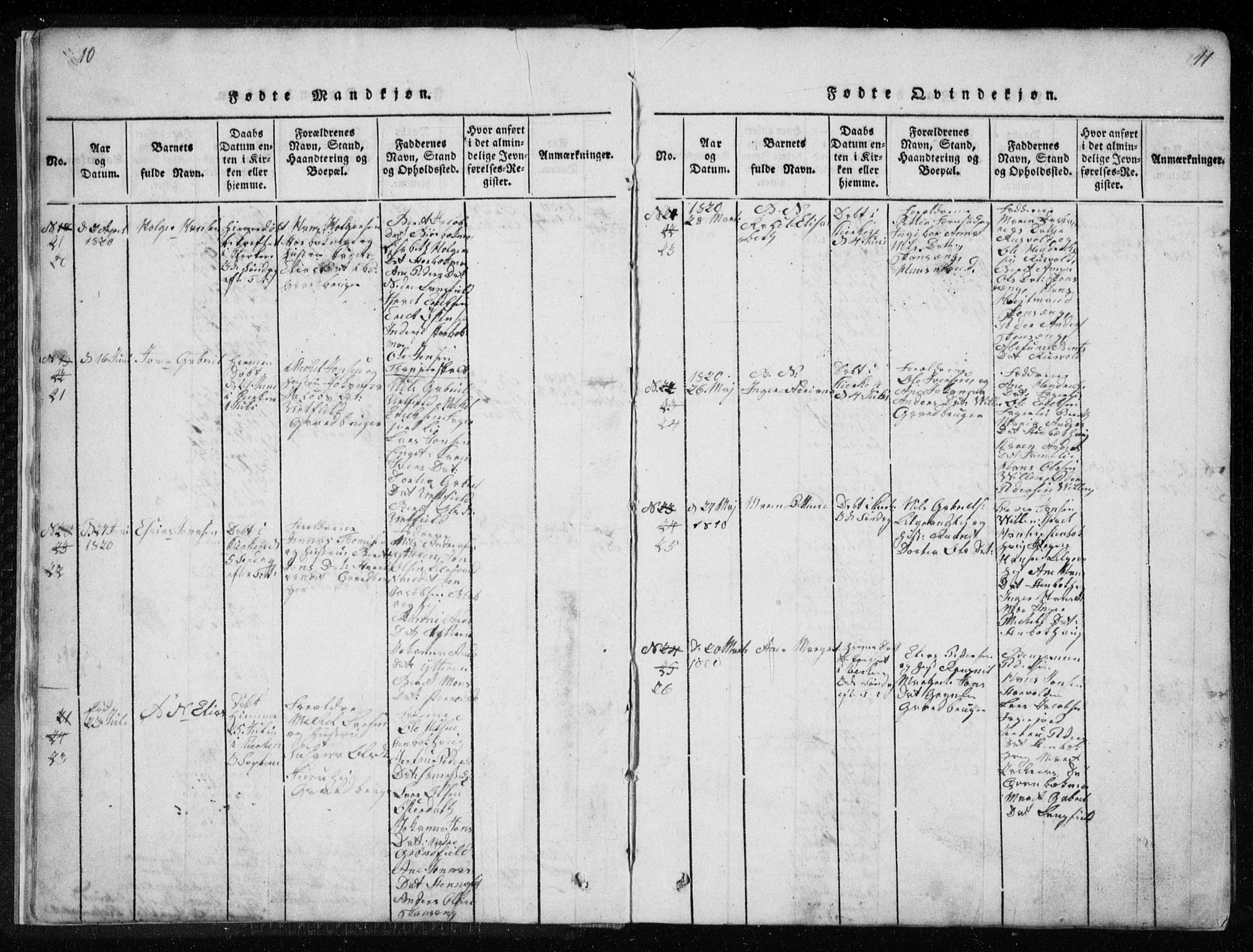 Ministerialprotokoller, klokkerbøker og fødselsregistre - Nordland, AV/SAT-A-1459/827/L0412: Parish register (copy) no. 827C01, 1820-1841, p. 10-11