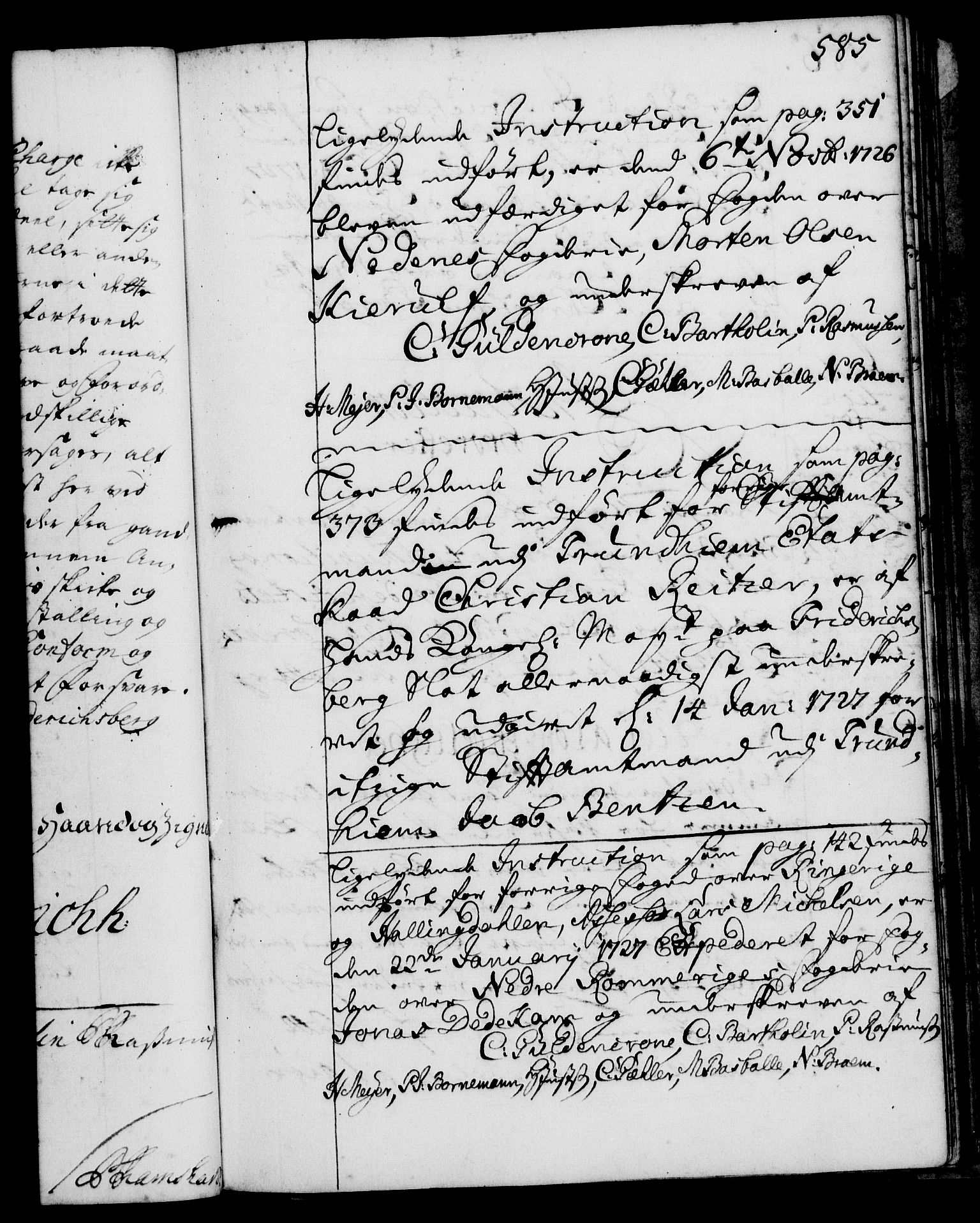 Rentekammeret, Kammerkanselliet, RA/EA-3111/G/Gg/Ggi/L0001: Norsk instruksjonsprotokoll med register (merket RK 53.34), 1720-1729, p. 585