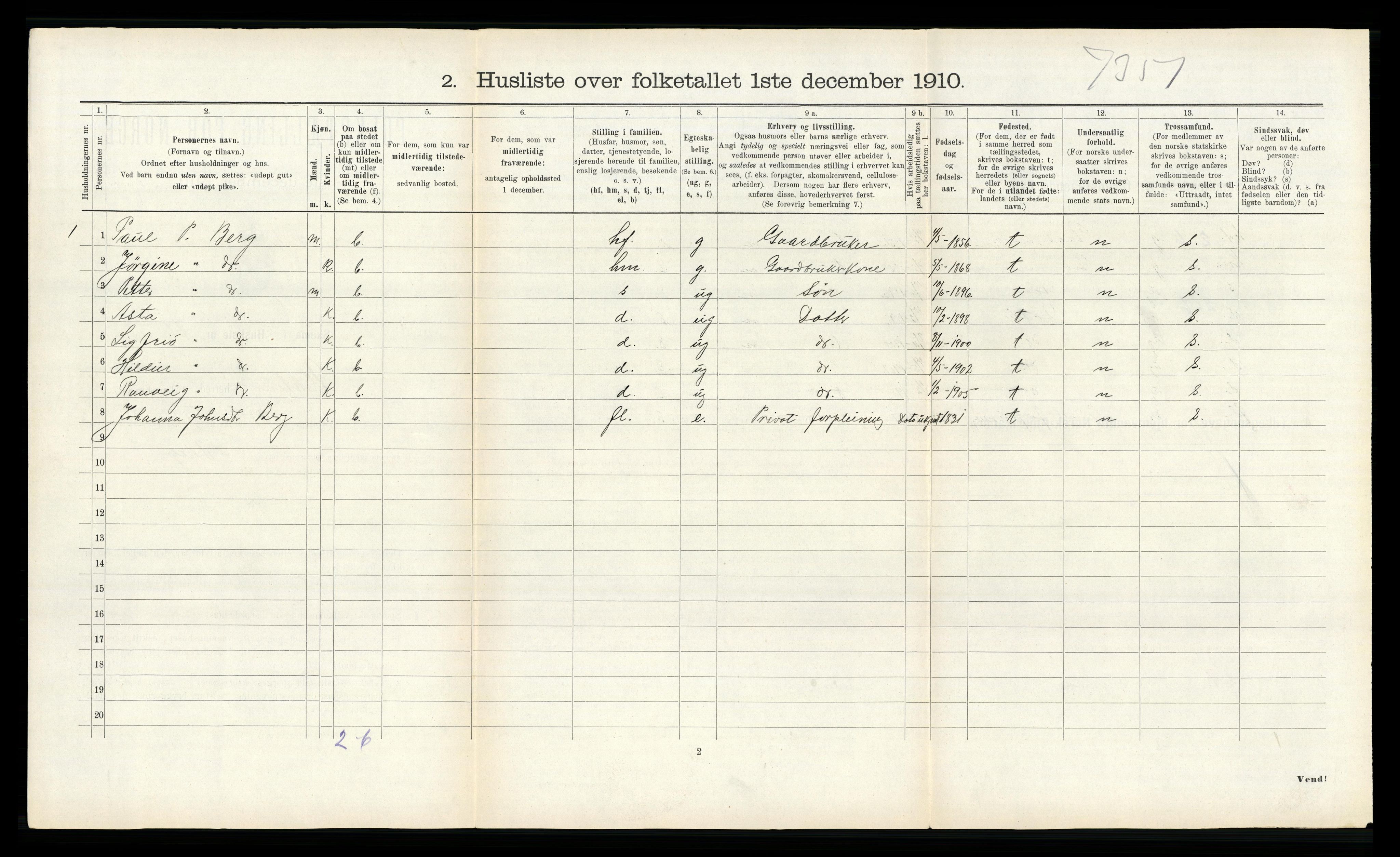 RA, 1910 census for Vikna, 1910, p. 726