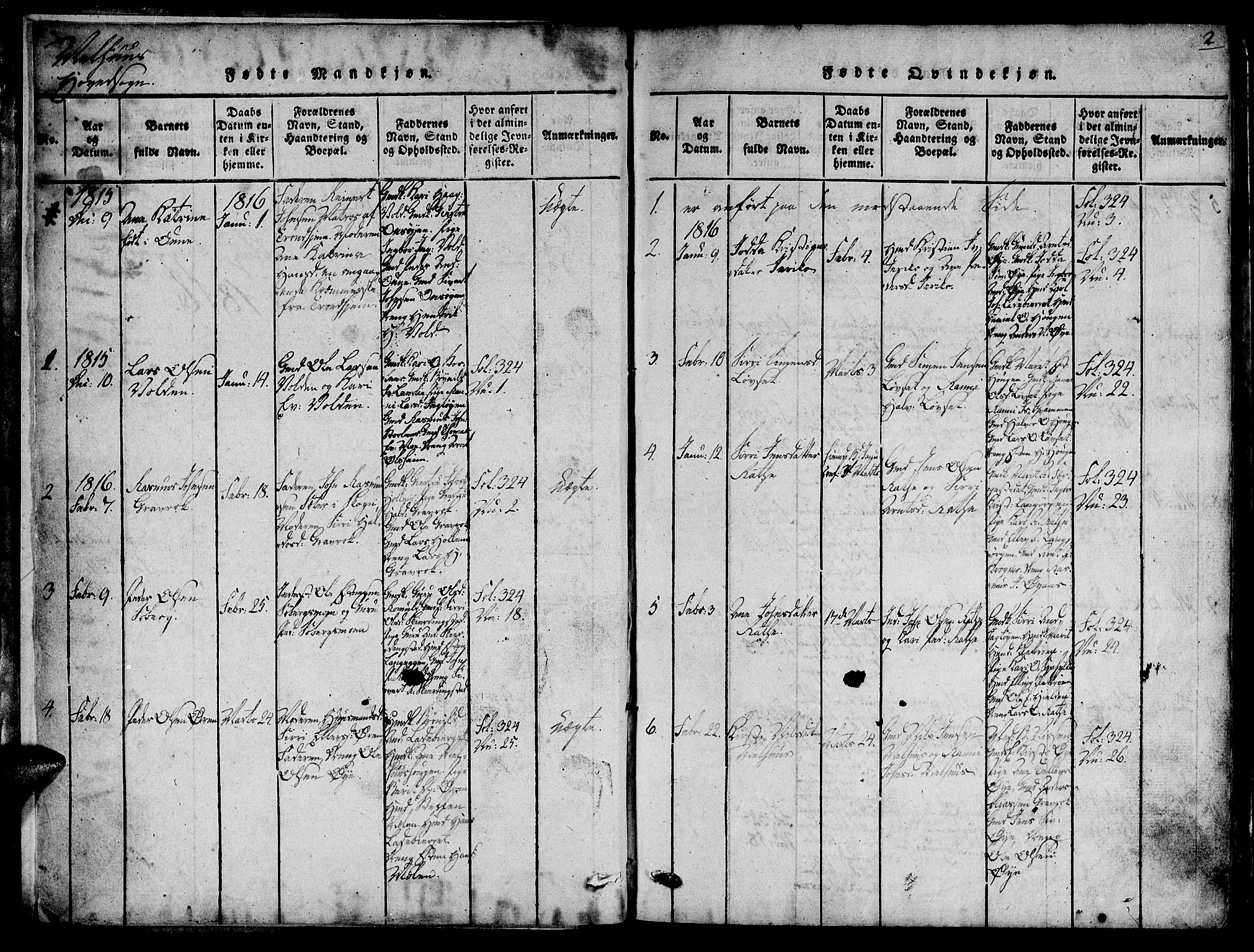 Ministerialprotokoller, klokkerbøker og fødselsregistre - Sør-Trøndelag, SAT/A-1456/691/L1065: Parish register (official) no. 691A03 /1, 1816-1826, p. 2
