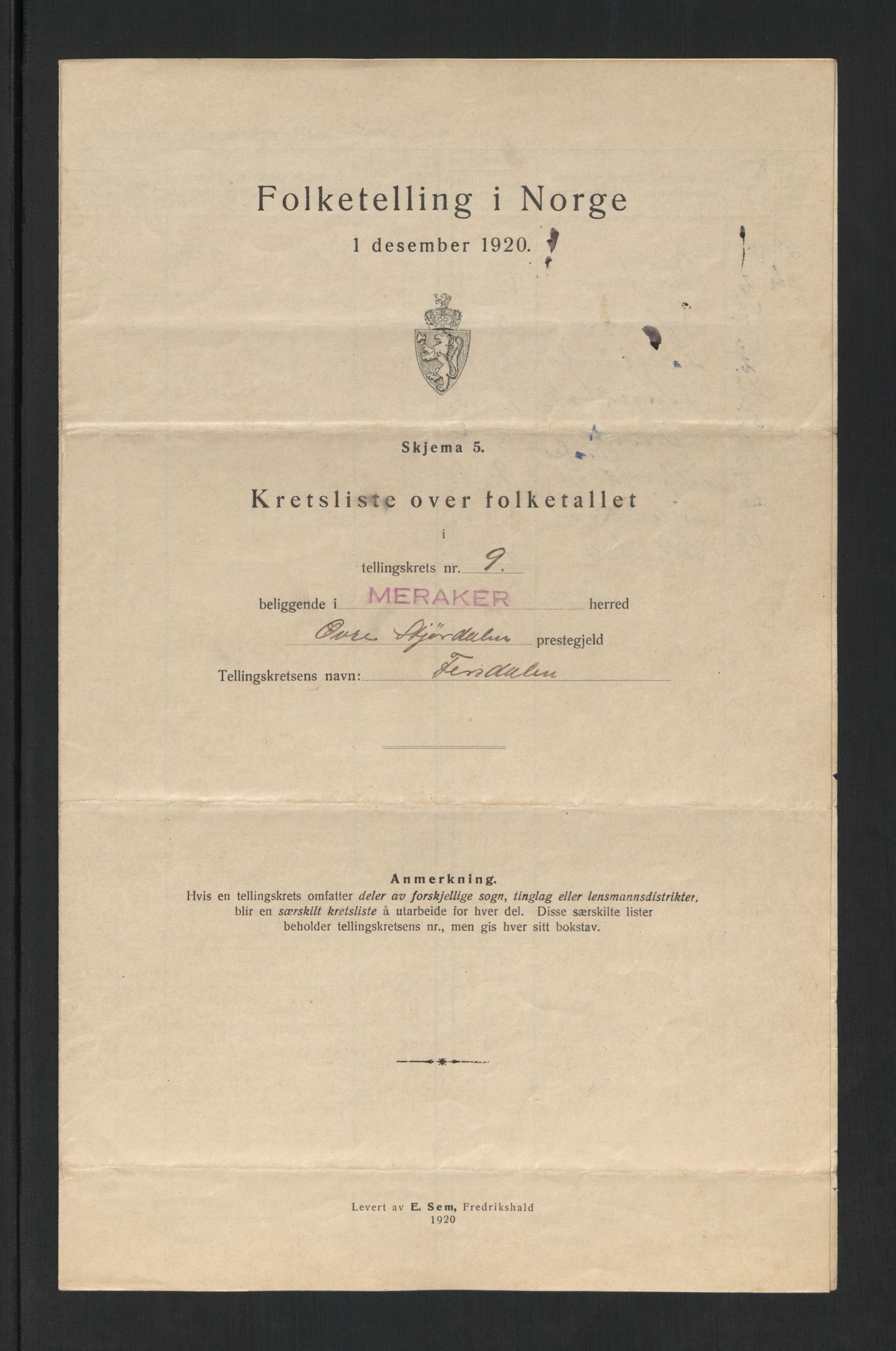 SAT, 1920 census for Meråker, 1920, p. 35