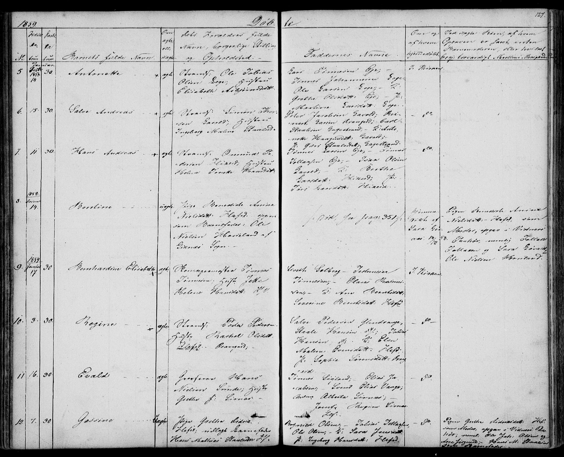 Flekkefjord sokneprestkontor, SAK/1111-0012/F/Fb/Fbc/L0005: Parish register (copy) no. B 5, 1846-1866, p. 127