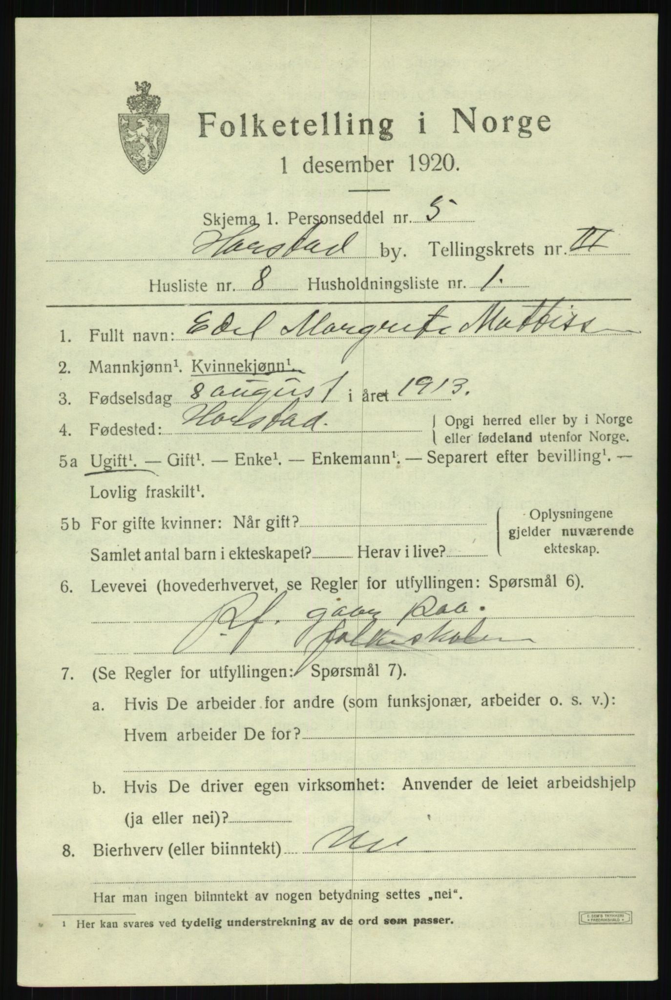 SATØ, 1920 census for Harstad, 1920, p. 4310