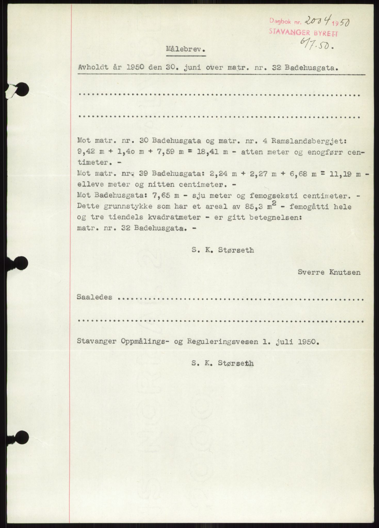 Stavanger byrett, SAST/A-100455/002/G/Gb/L0033: Mortgage book, 1936-1950, Diary no: : 2004/1950