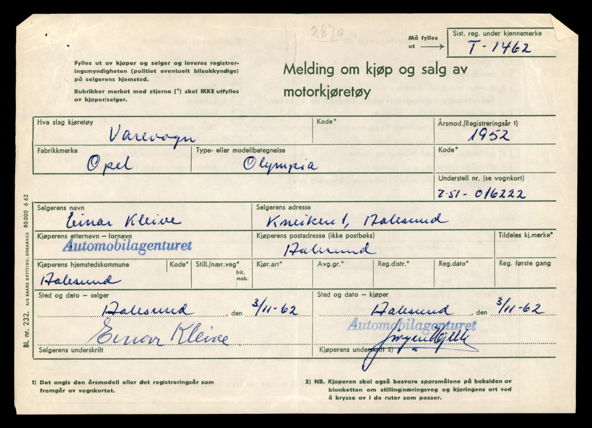 Møre og Romsdal vegkontor - Ålesund trafikkstasjon, SAT/A-4099/F/Fe/L0013: Registreringskort for kjøretøy T 1451 - T 1564, 1927-1998, p. 239