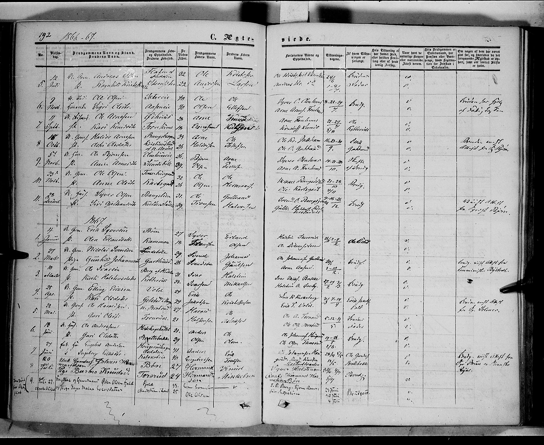 Sør-Aurdal prestekontor, SAH/PREST-128/H/Ha/Haa/L0005: Parish register (official) no. 5, 1849-1876, p. 192